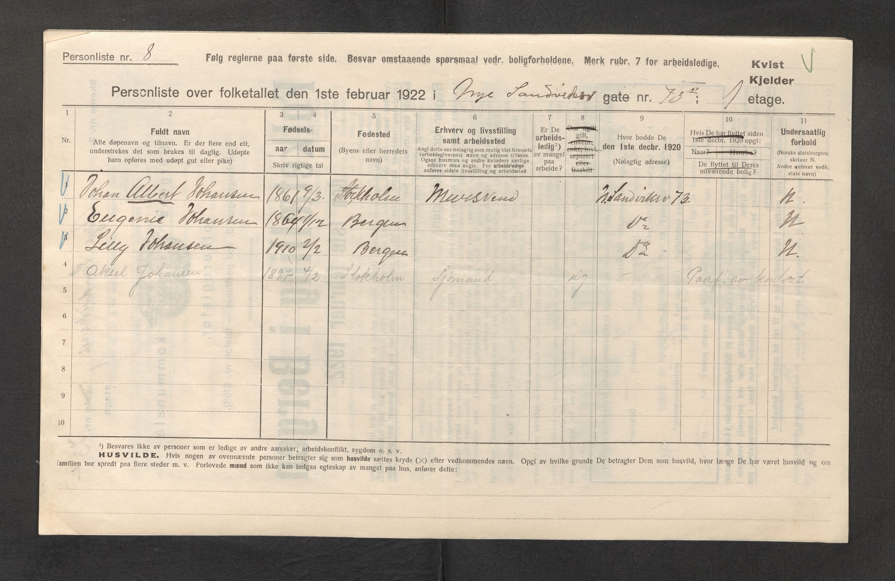 SAB, Municipal Census 1922 for Bergen, 1922, p. 35326