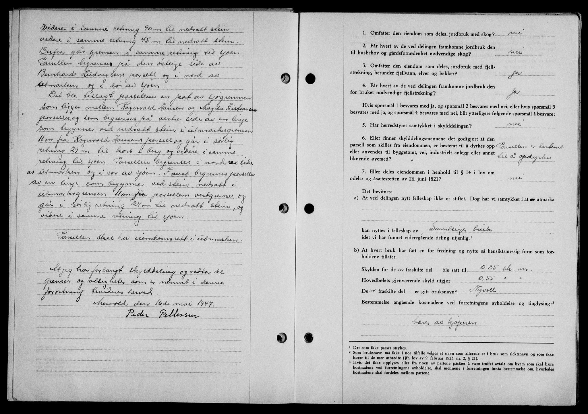 Lofoten sorenskriveri, SAT/A-0017/1/2/2C/L0016a: Mortgage book no. 16a, 1947-1947, Diary no: : 935/1947
