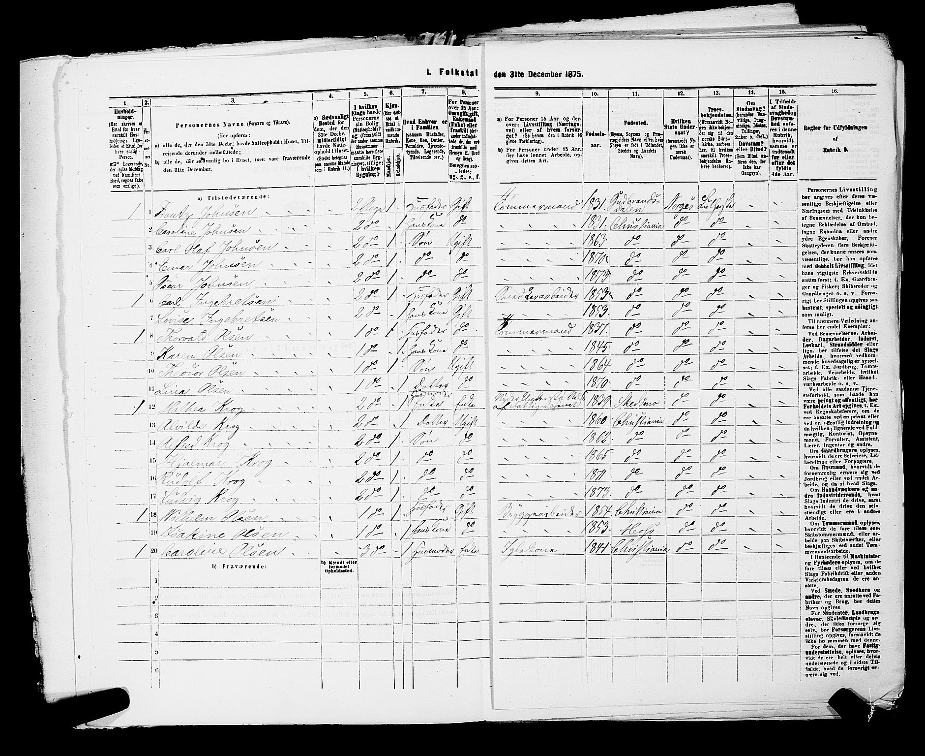 RA, 1875 census for 0301 Kristiania, 1875, p. 5422