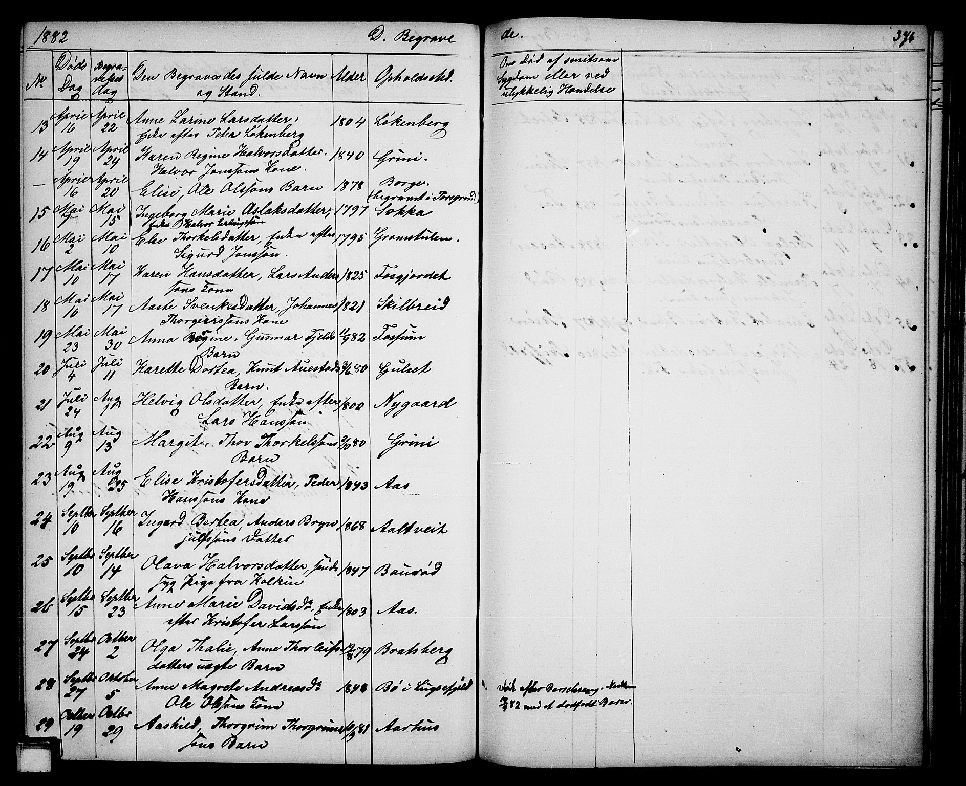 Gjerpen kirkebøker, SAKO/A-265/G/Ga/L0001: Parish register (copy) no. I 1, 1864-1882, p. 374
