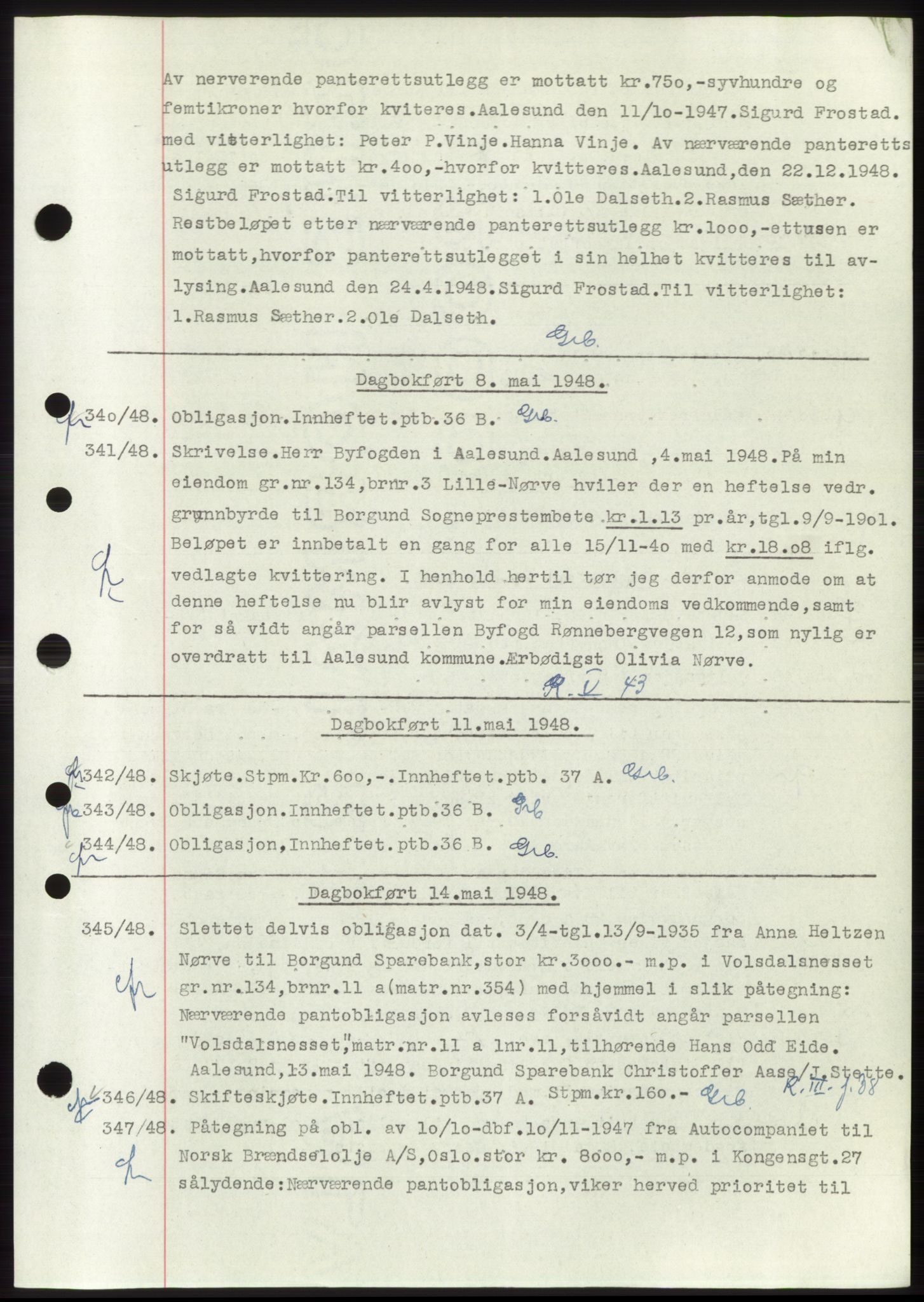 Ålesund byfogd, AV/SAT-A-4384: Mortgage book no. C34-35, 1946-1950, Diary no: : 340/1948