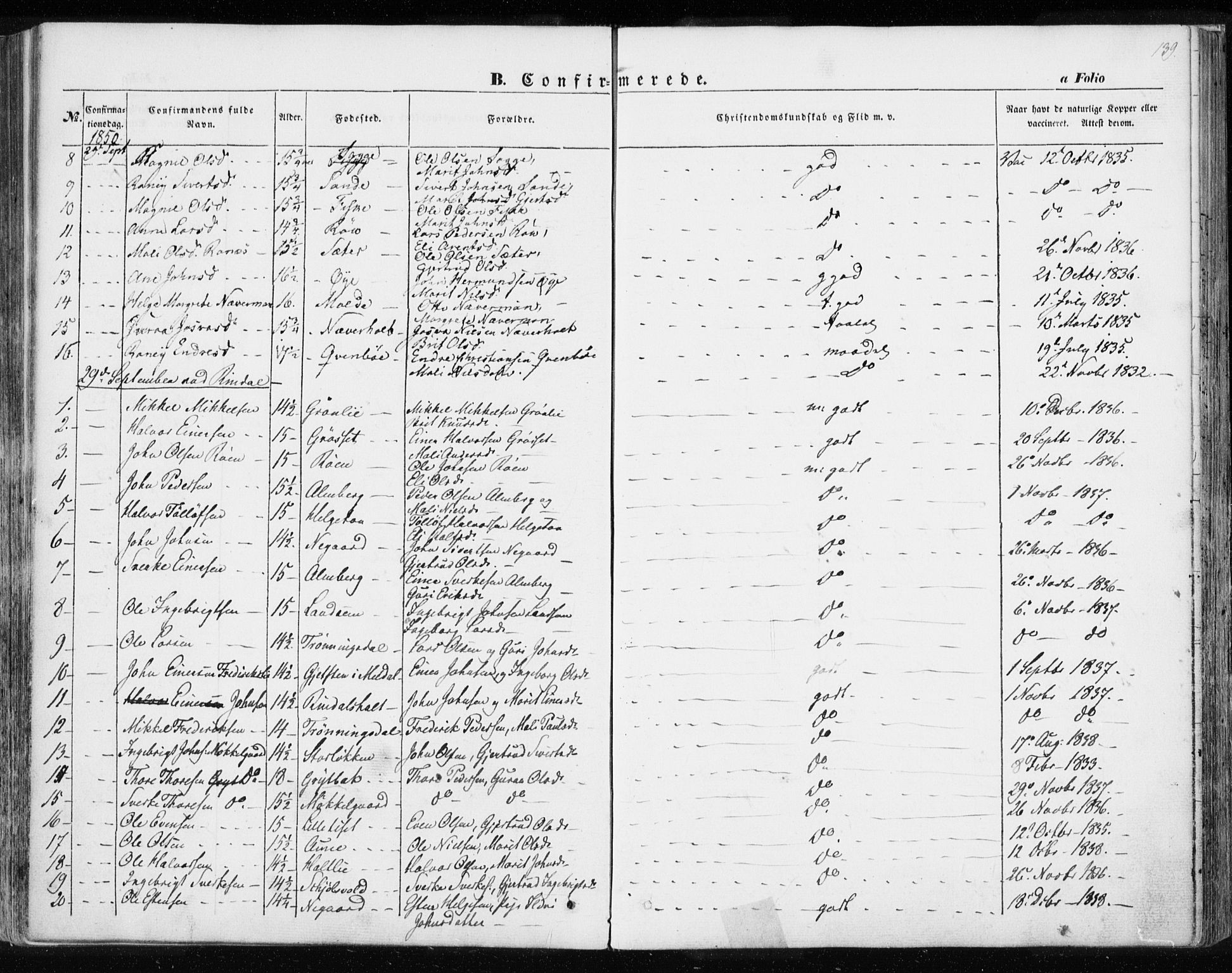 Ministerialprotokoller, klokkerbøker og fødselsregistre - Møre og Romsdal, AV/SAT-A-1454/595/L1043: Parish register (official) no. 595A05, 1843-1851, p. 139