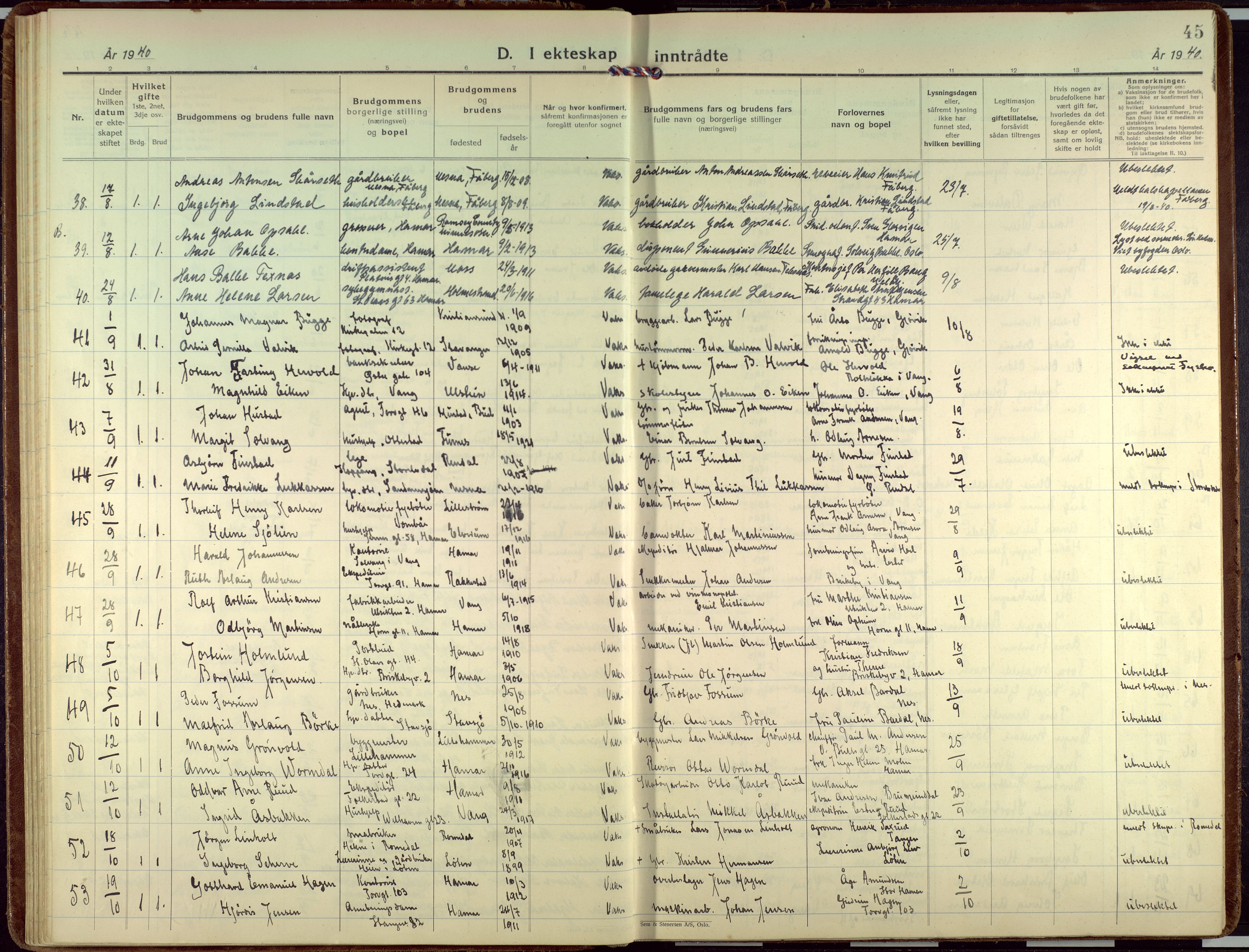 Hamar prestekontor, SAH/DOMPH-002/H/Ha/Haa/L0006: Parish register (official) no. 6, 1931-1953, p. 45