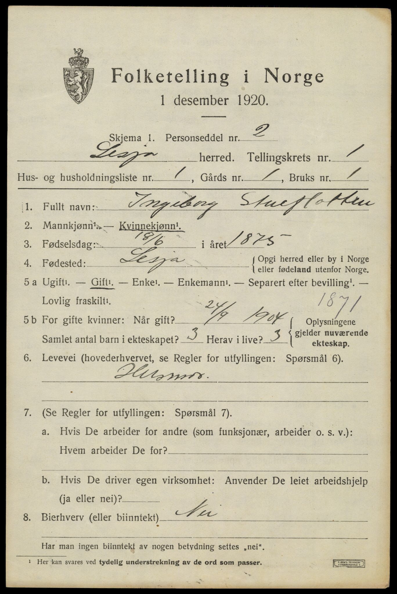 SAH, 1920 census for Lesja, 1920, p. 1048