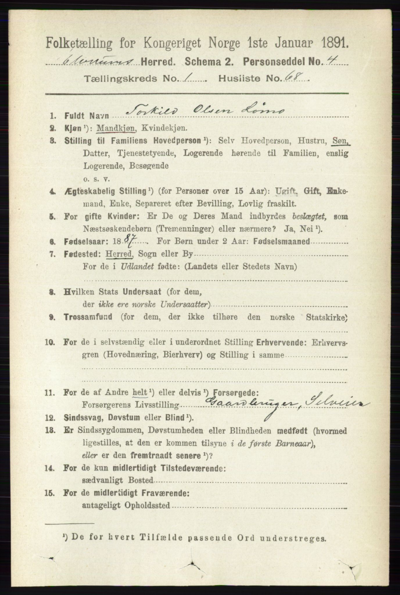 RA, 1891 census for 0427 Elverum, 1891, p. 593