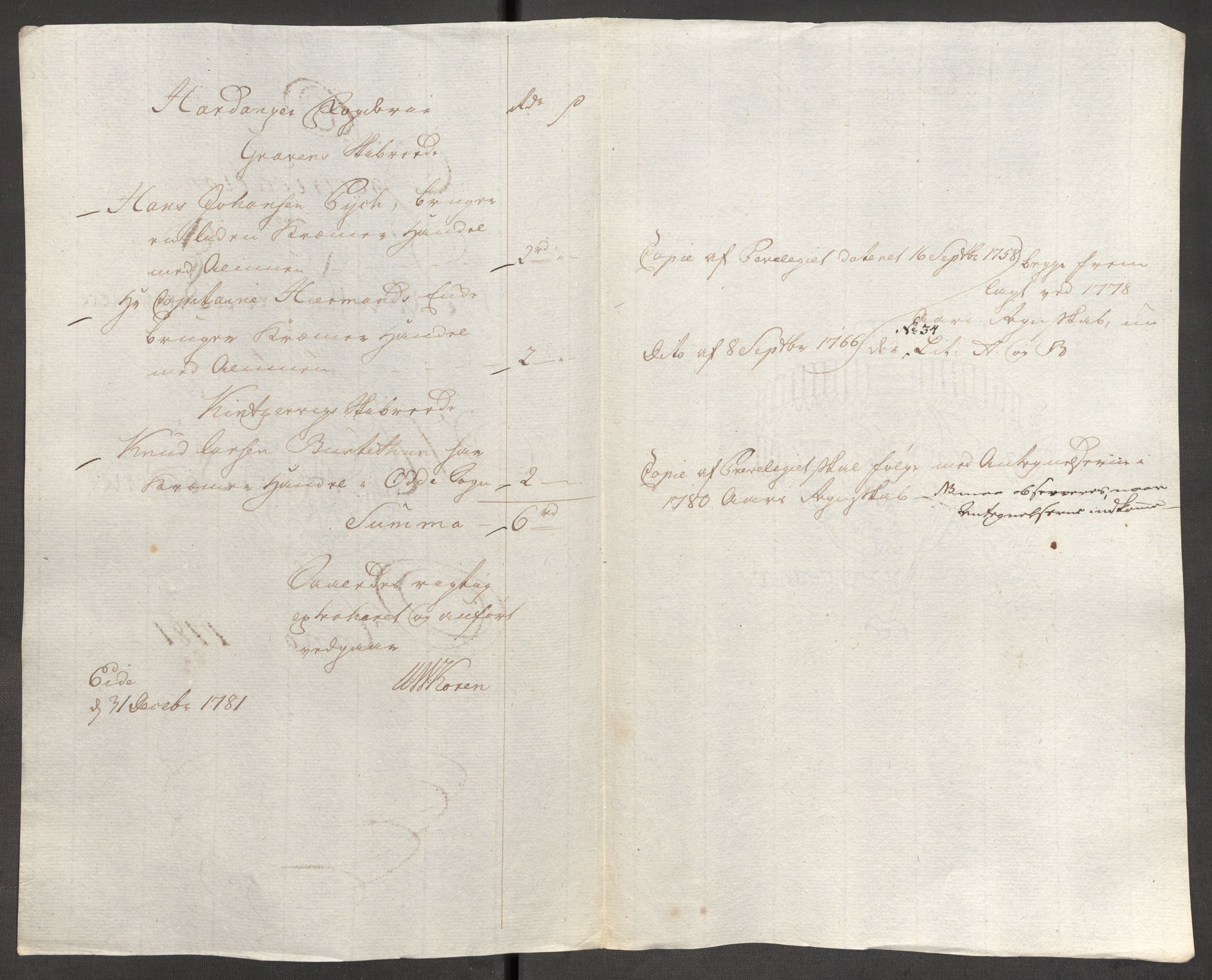 Rentekammeret inntil 1814, Reviderte regnskaper, Fogderegnskap, RA/EA-4092/R48/L3097: Fogderegnskap Sunnhordland og Hardanger, 1781, p. 233