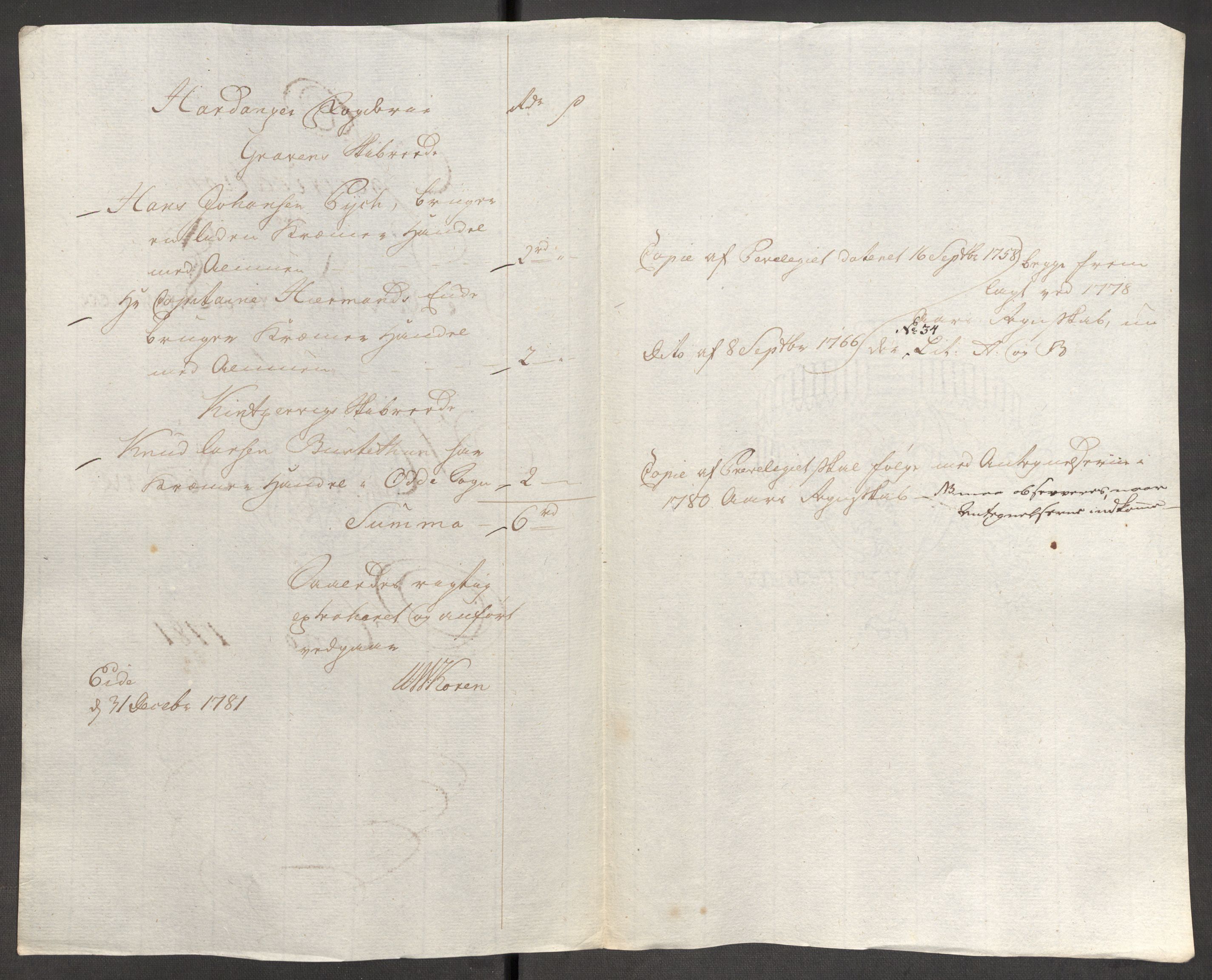 Rentekammeret inntil 1814, Reviderte regnskaper, Fogderegnskap, AV/RA-EA-4092/R48/L3097: Fogderegnskap Sunnhordland og Hardanger, 1781, p. 233