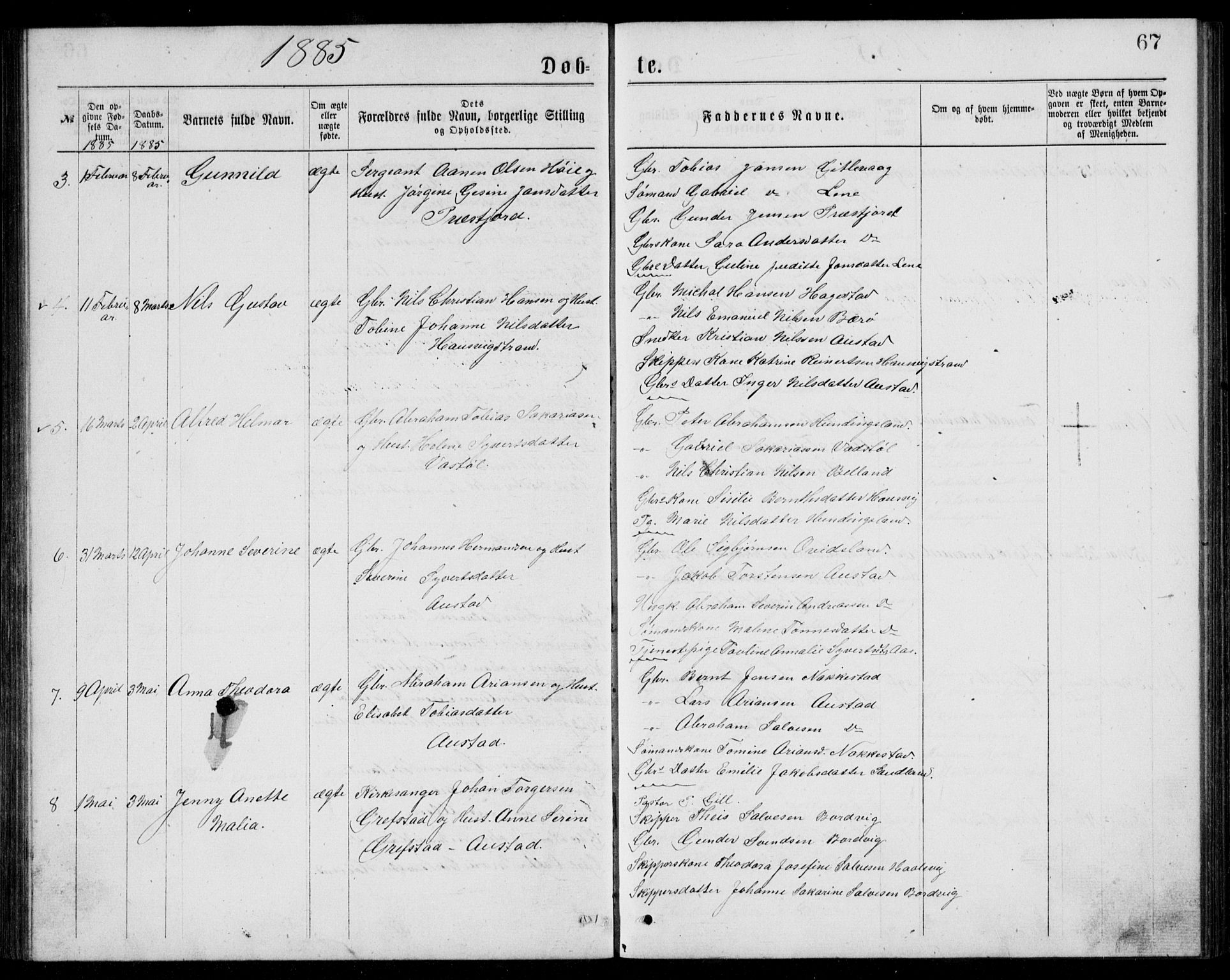 Lyngdal sokneprestkontor, AV/SAK-1111-0029/F/Fb/Fba/L0002: Parish register (copy) no. B 2, 1876-1886, p. 67