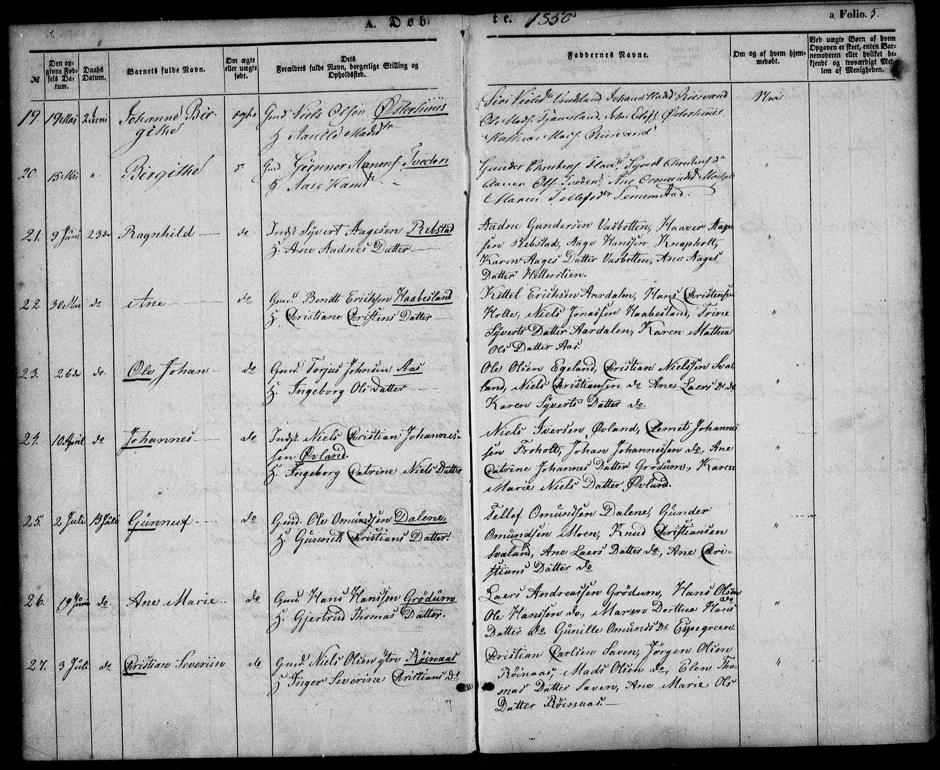 Birkenes sokneprestkontor, AV/SAK-1111-0004/F/Fa/L0003: Parish register (official) no. A 3, 1850-1866, p. 5