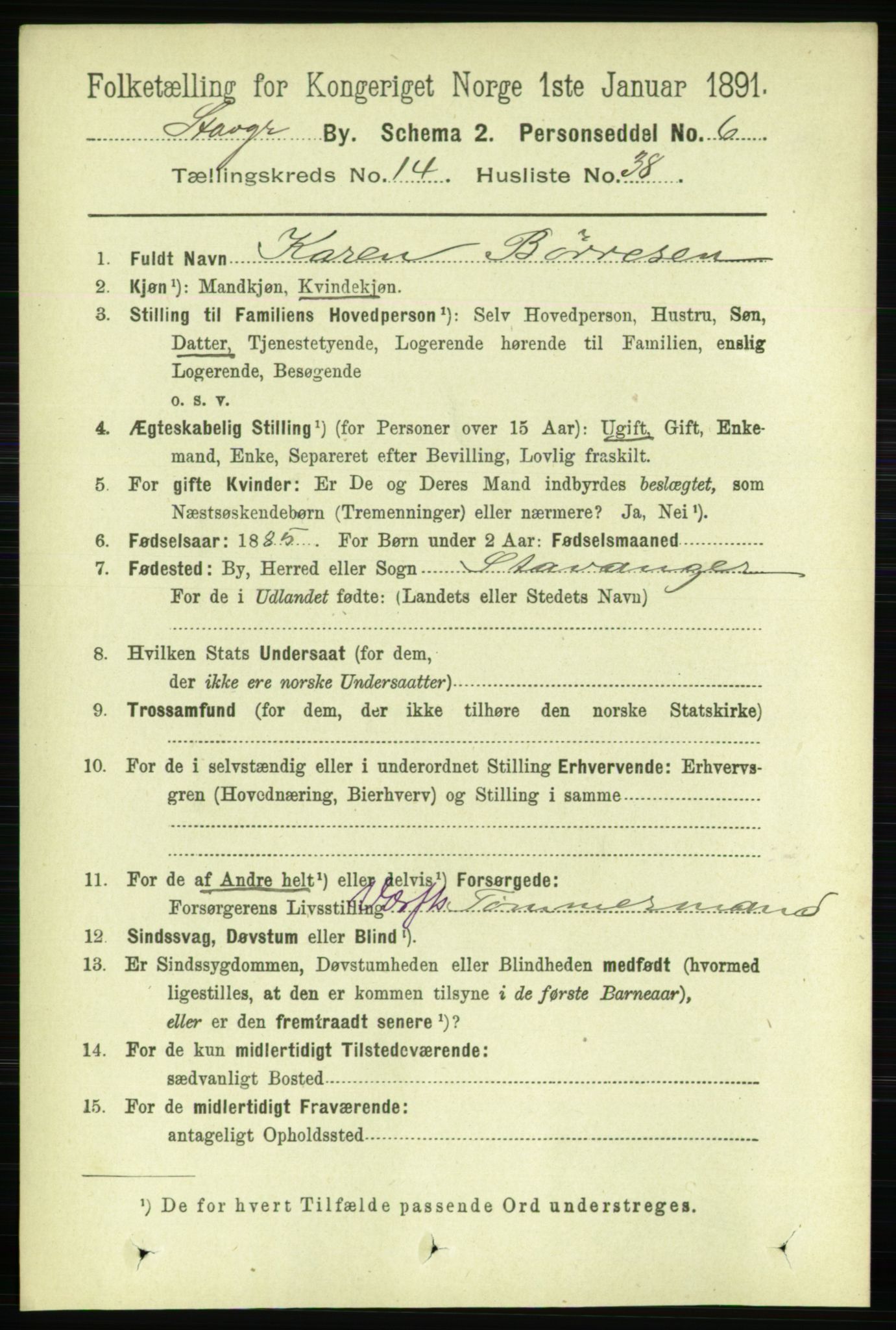 RA, 1891 census for 1103 Stavanger, 1891, p. 17314