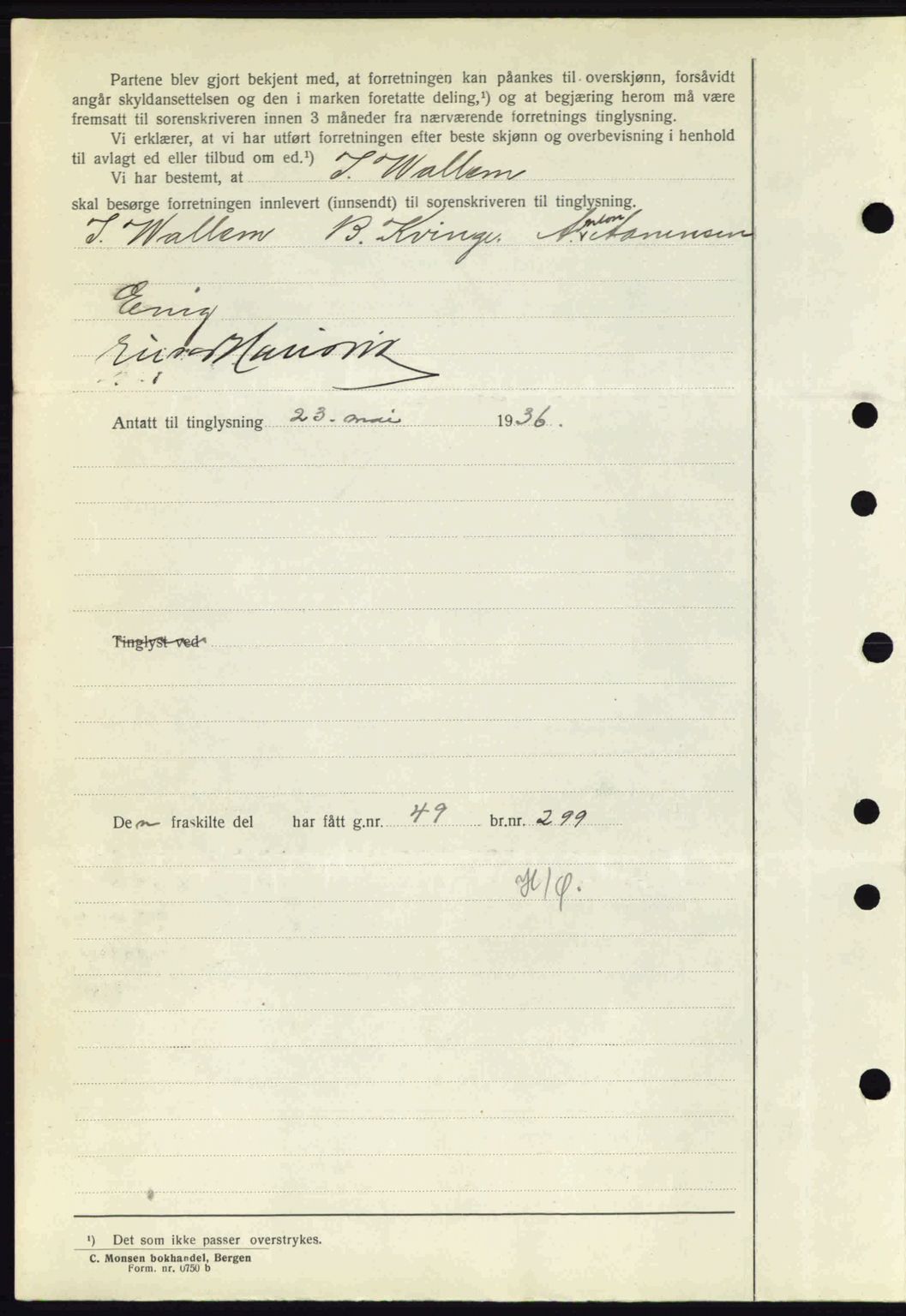 Midhordland sorenskriveri, SAB/A-3001/1/G/Gb/Gbk/L0001: Mortgage book no. A1-6, 1936-1937, Diary no: : 1774/1936