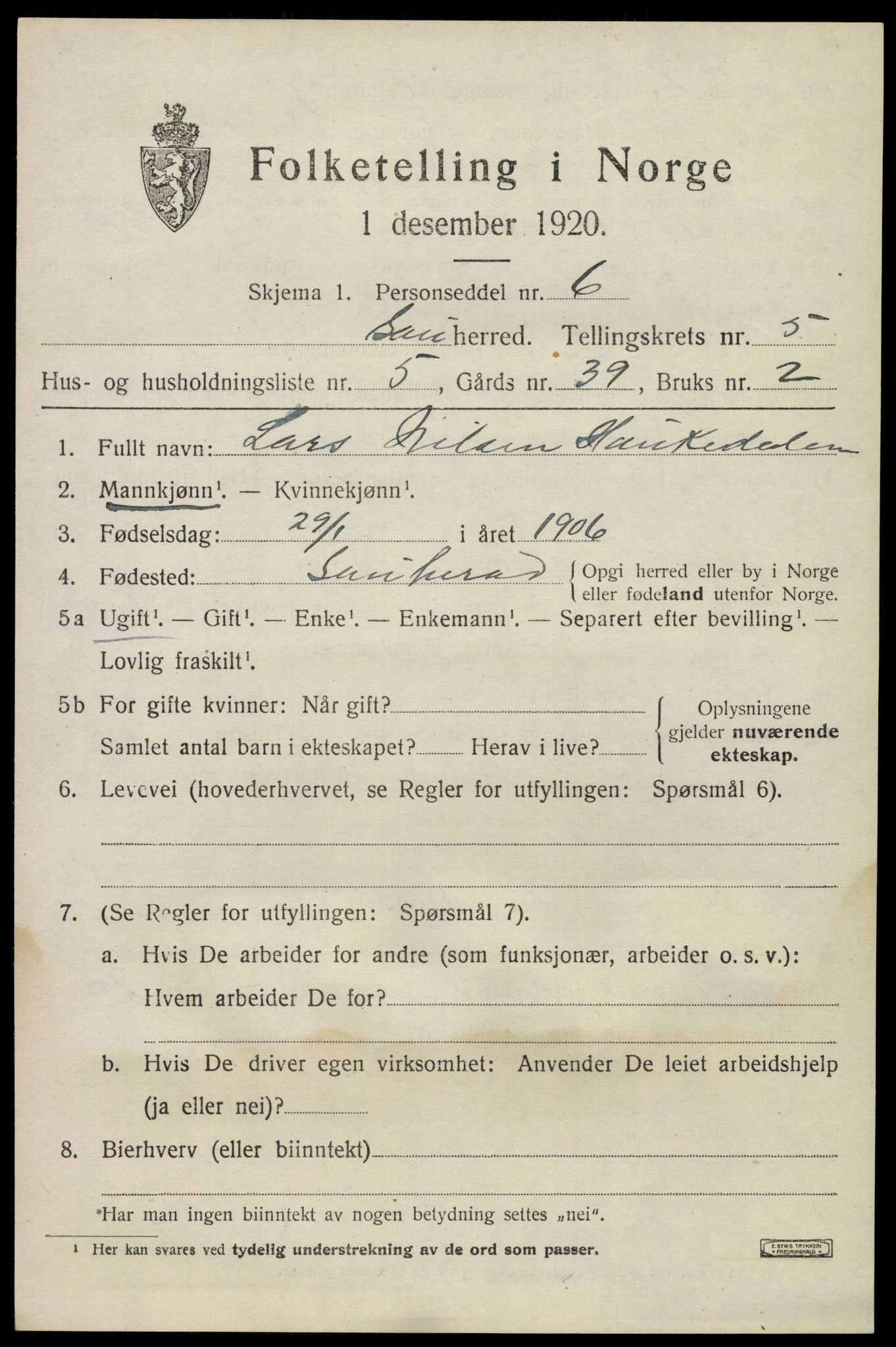 SAKO, 1920 census for Sauherad, 1920, p. 4571