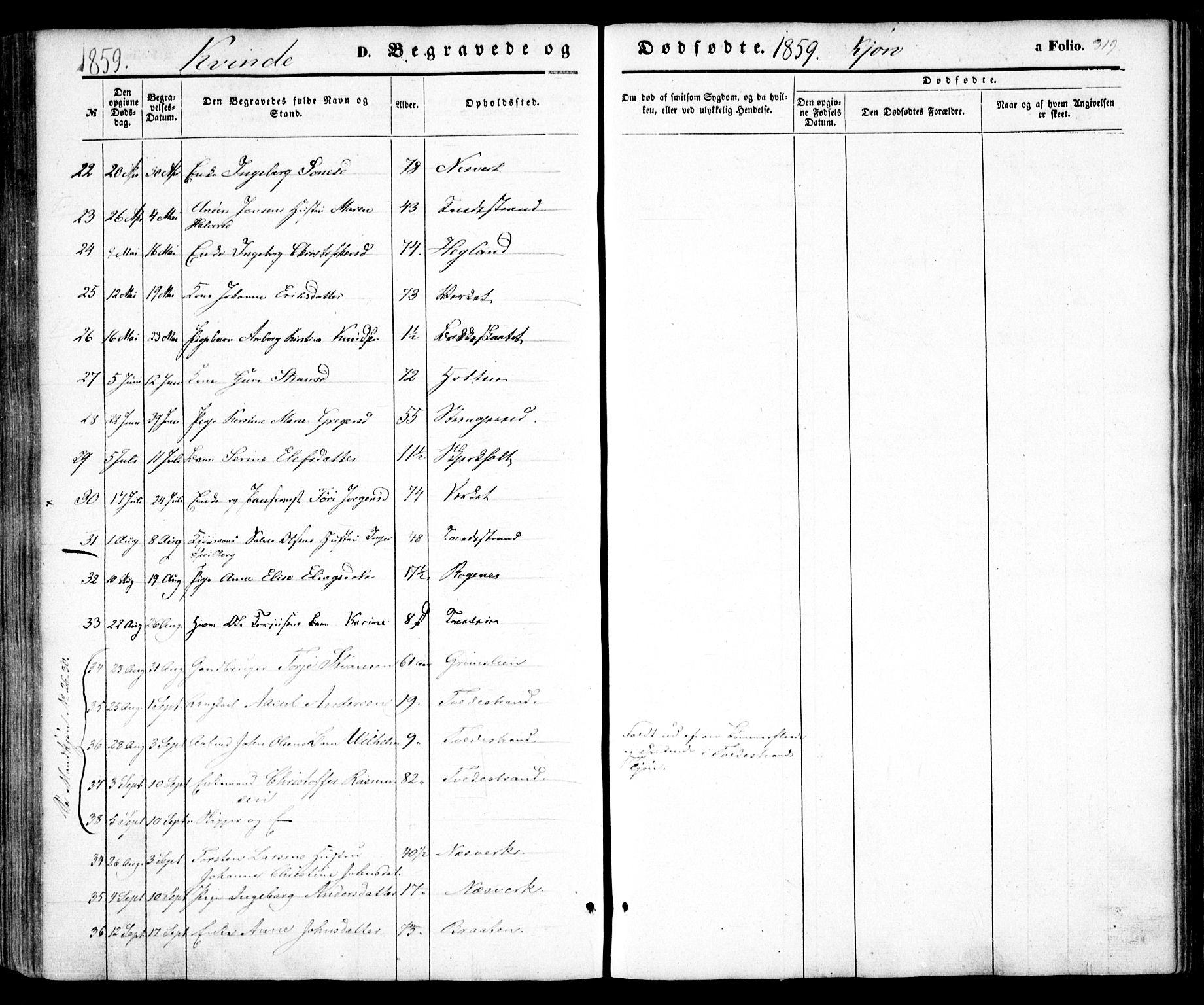 Holt sokneprestkontor, AV/SAK-1111-0021/F/Fa/L0008: Parish register (official) no. A 8, 1849-1860, p. 319