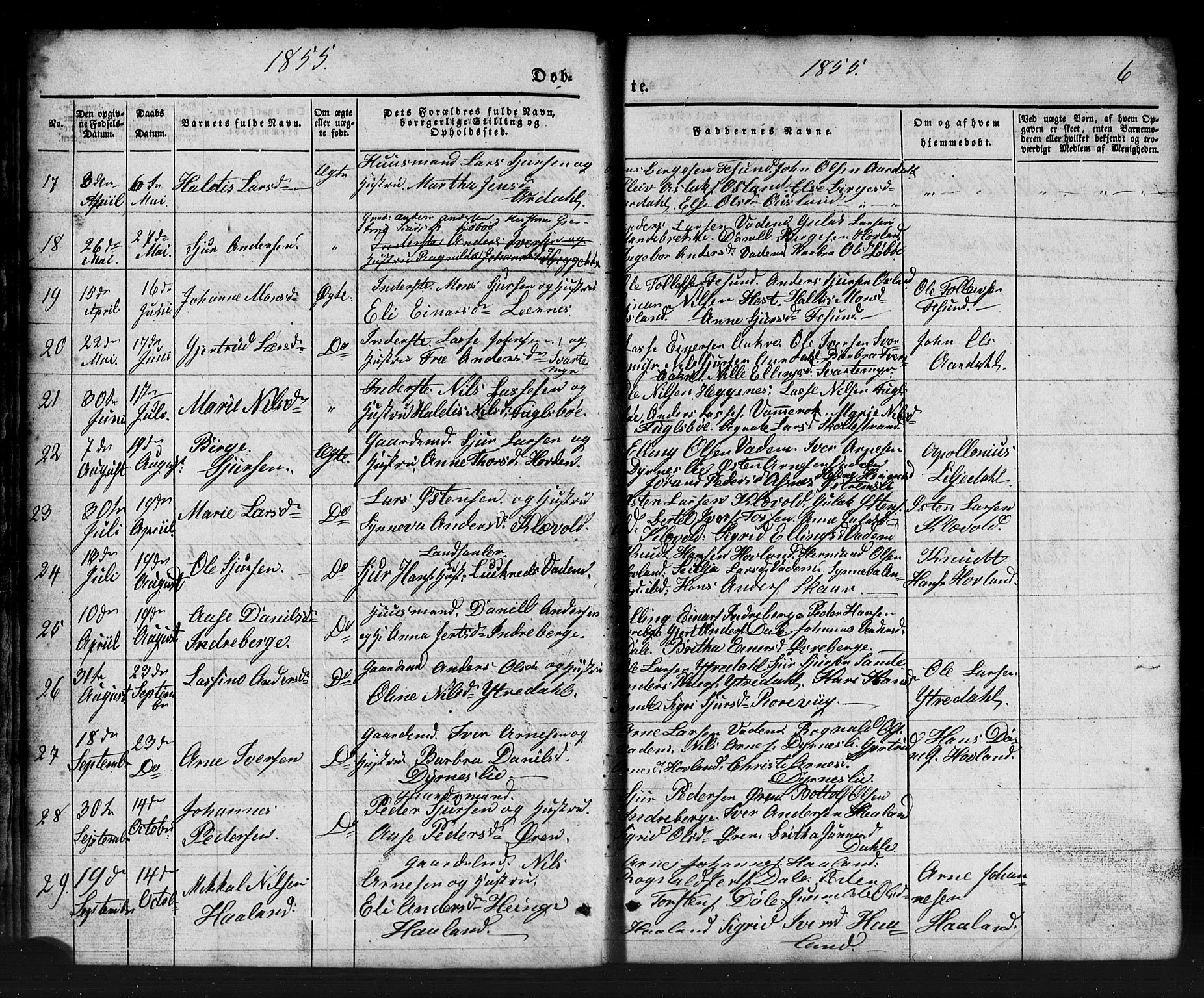 Lavik sokneprestembete, AV/SAB-A-80901: Parish register (copy) no. B 1, 1854-1881, p. 6