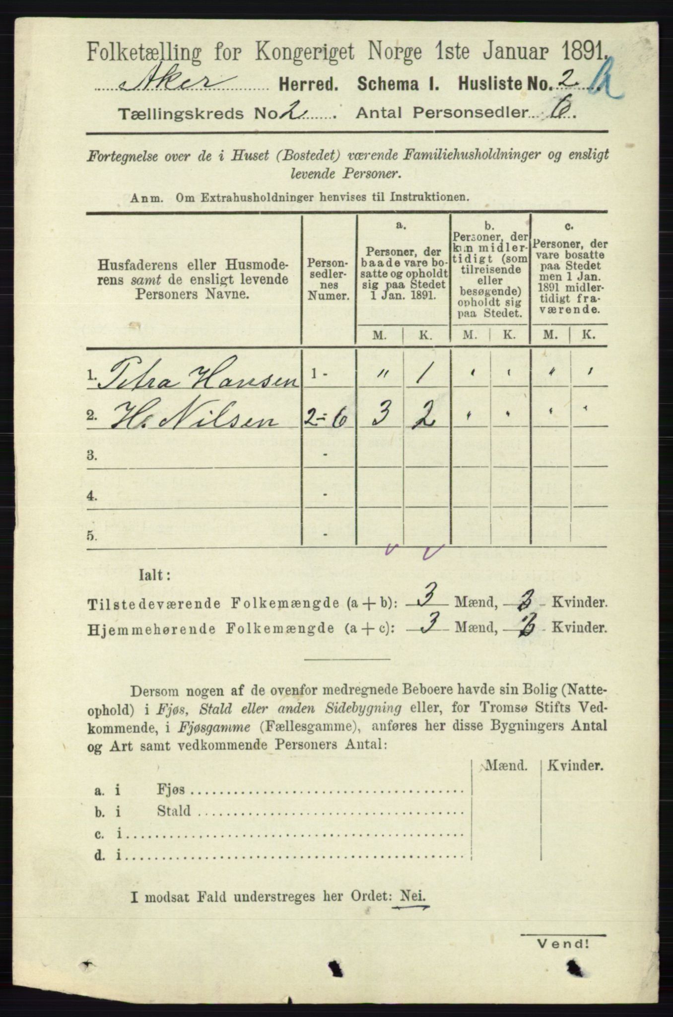 RA, 1891 census for 0218 Aker, 1891, p. 1180