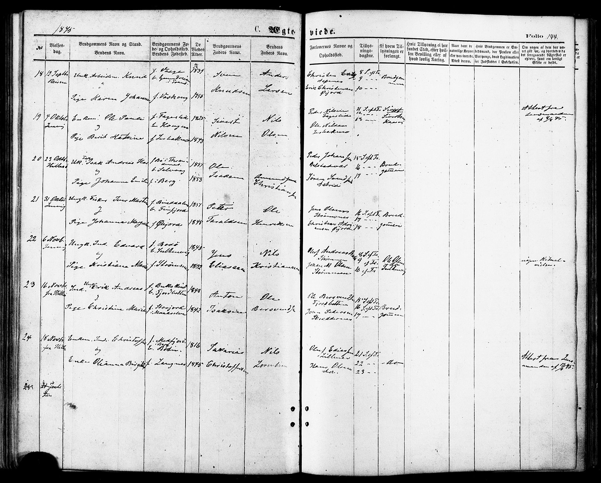 Lenvik sokneprestembete, AV/SATØ-S-1310/H/Ha/Haa/L0010kirke: Parish register (official) no. 10, 1873-1880, p. 144