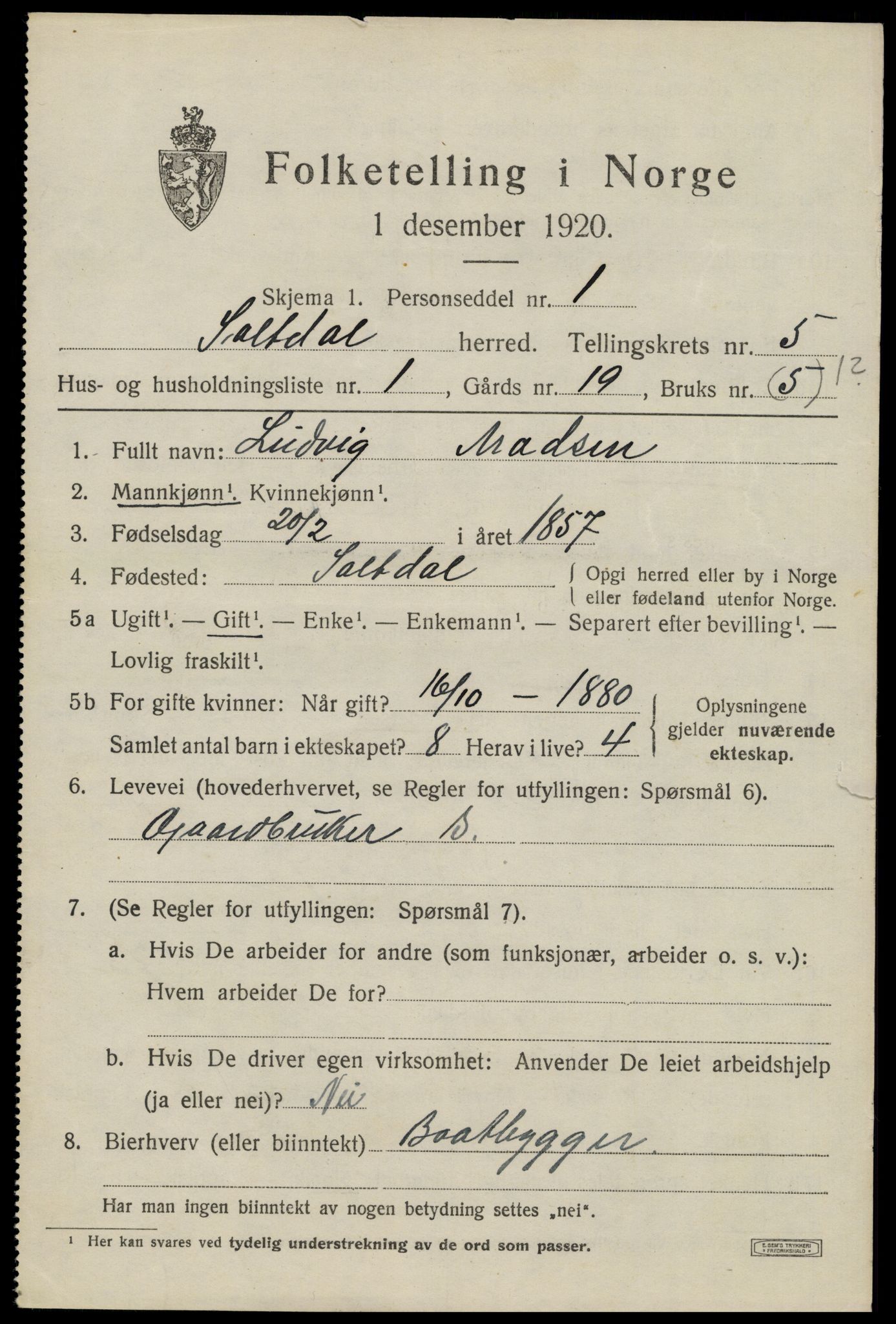 SAT, 1920 census for Saltdal, 1920, p. 6431