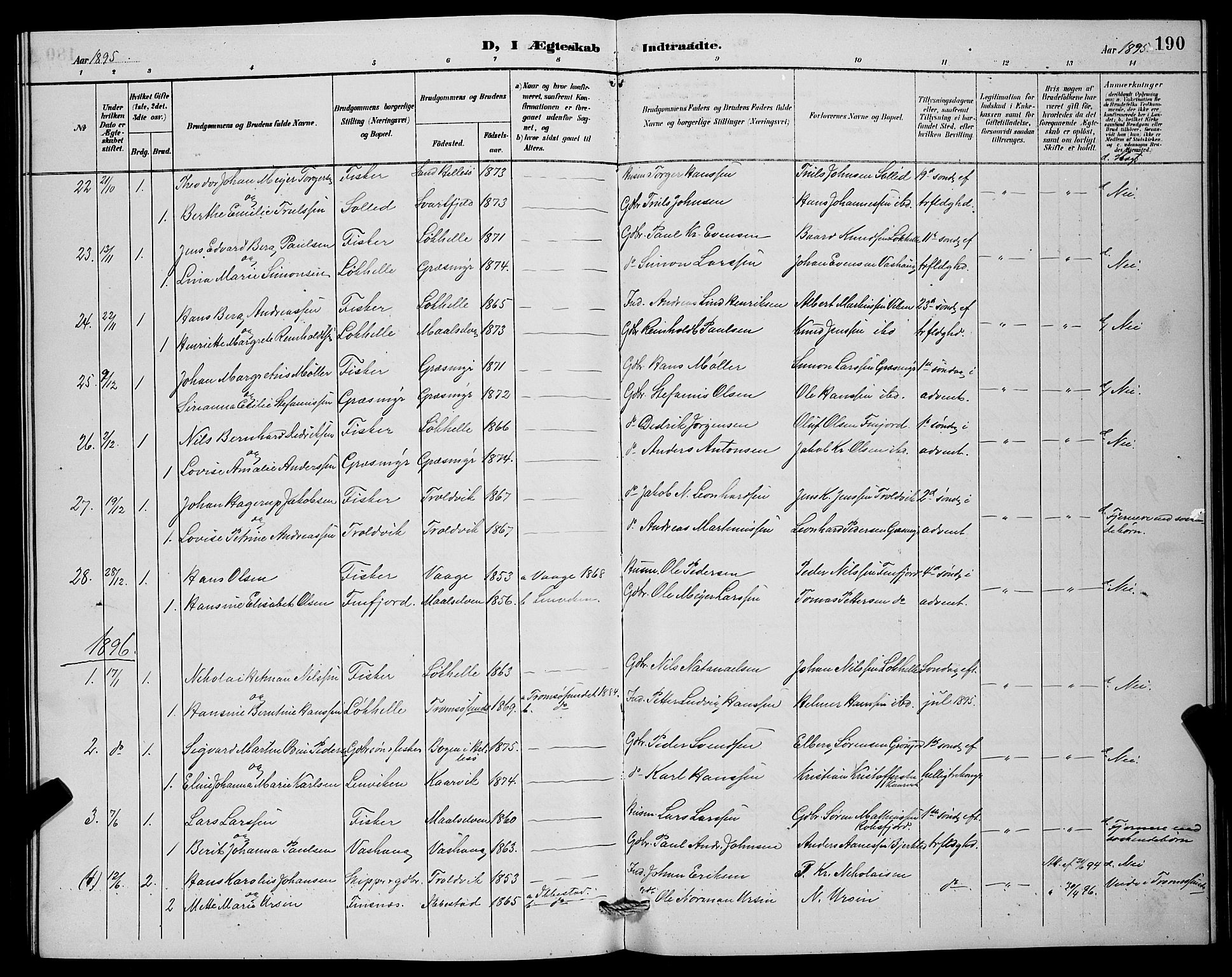 Lenvik sokneprestembete, SATØ/S-1310/H/Ha/Hab/L0007klokker: Parish register (copy) no. 7, 1890-1898, p. 190