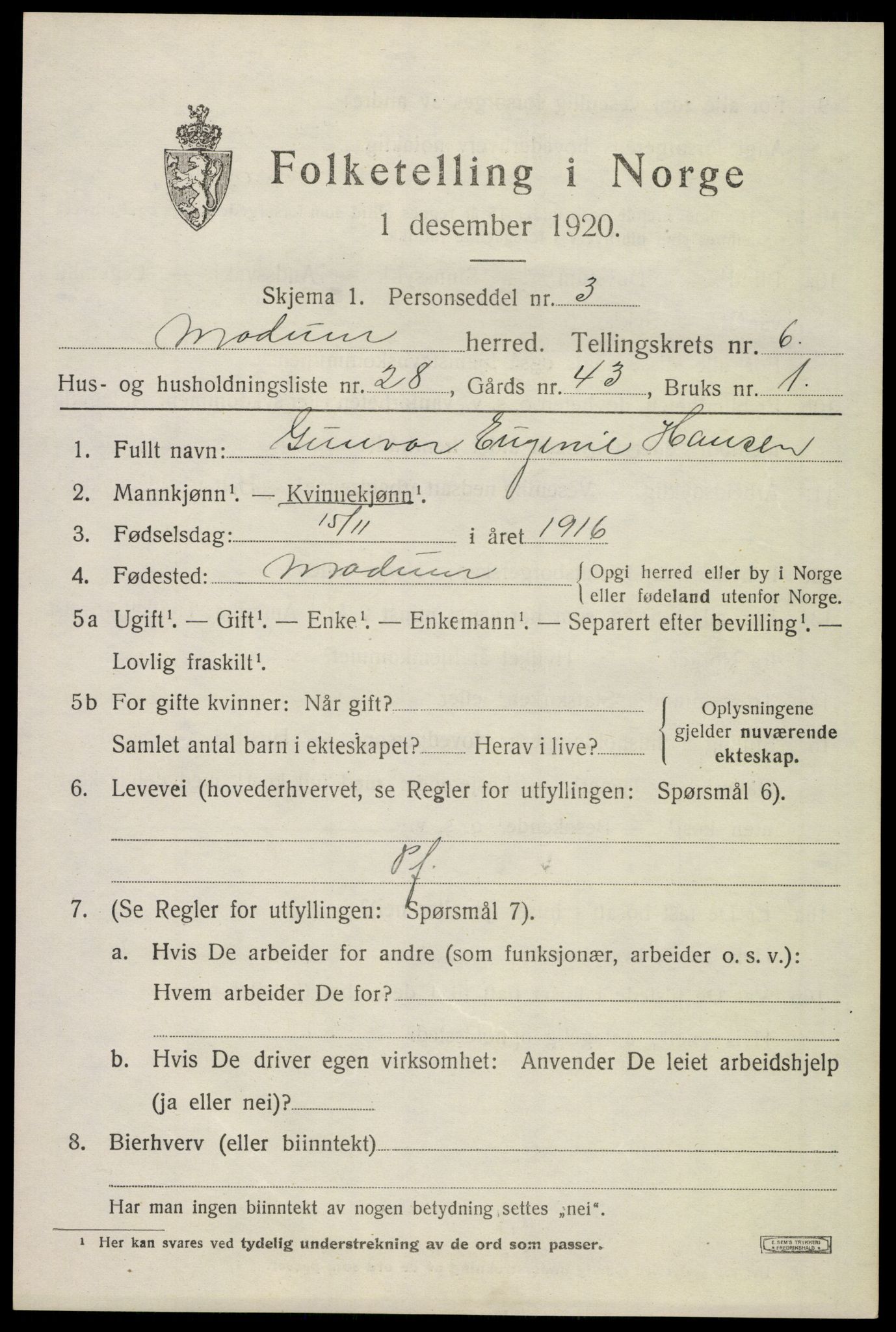 SAKO, 1920 census for Modum, 1920, p. 9025