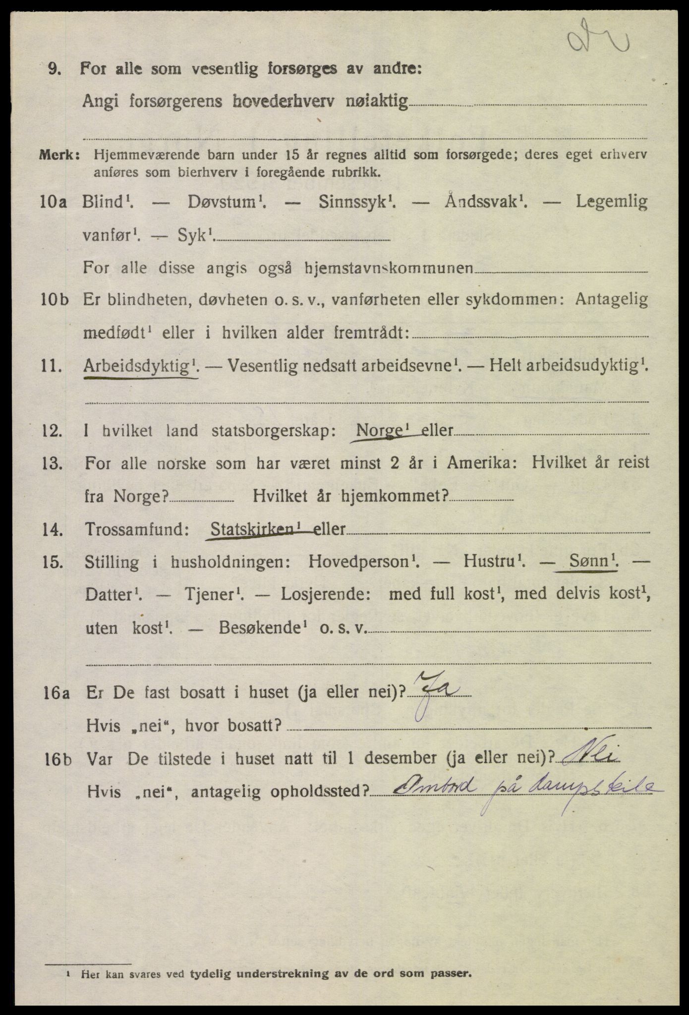 SAK, 1920 census for Lyngdal, 1920, p. 3950