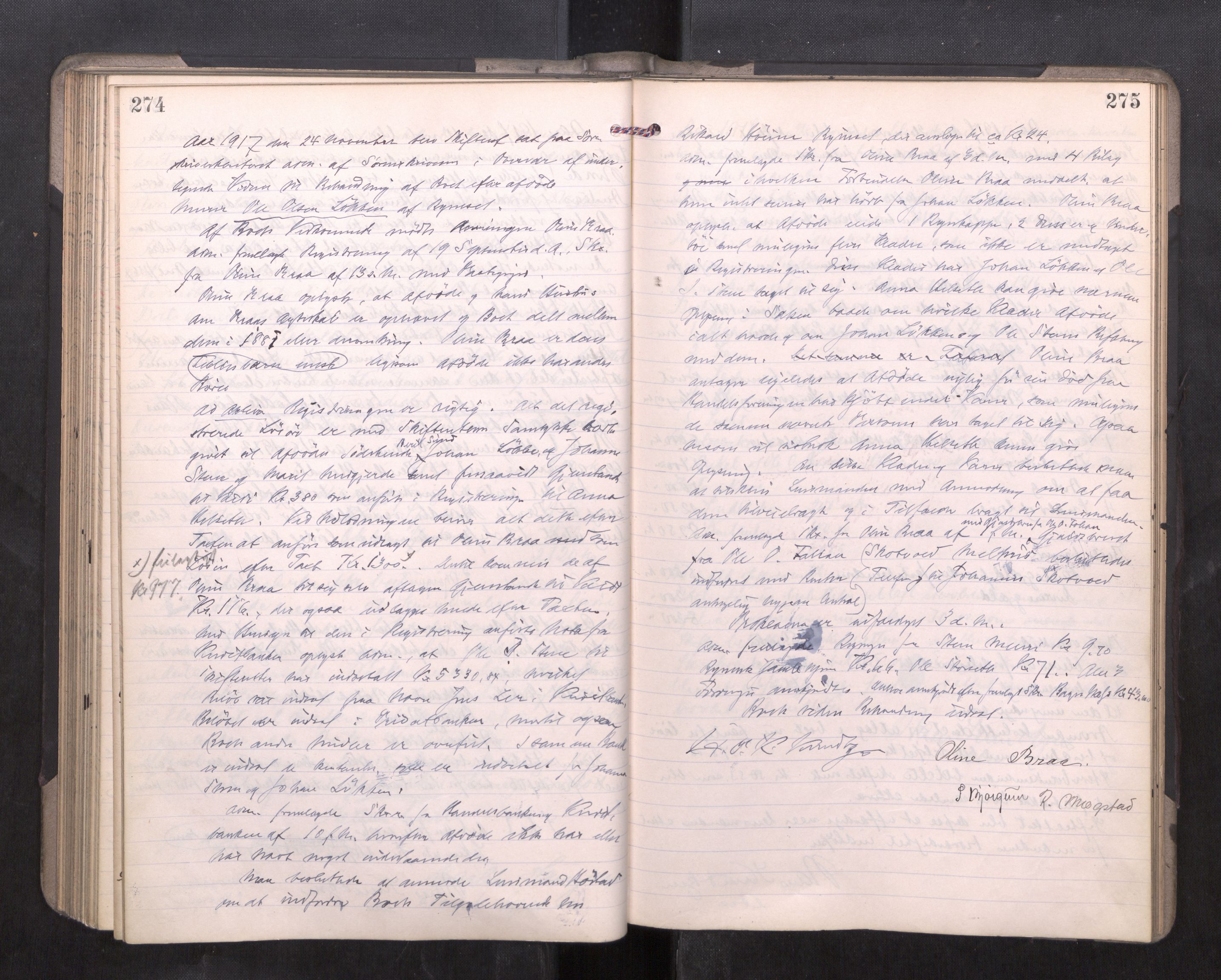 Strinda og Selbu sorenskriveri, AV/SAT-A-0015/3/3B/L0012: Skifteforhandlingsprot. 12, 1915-1919, p. 274-275