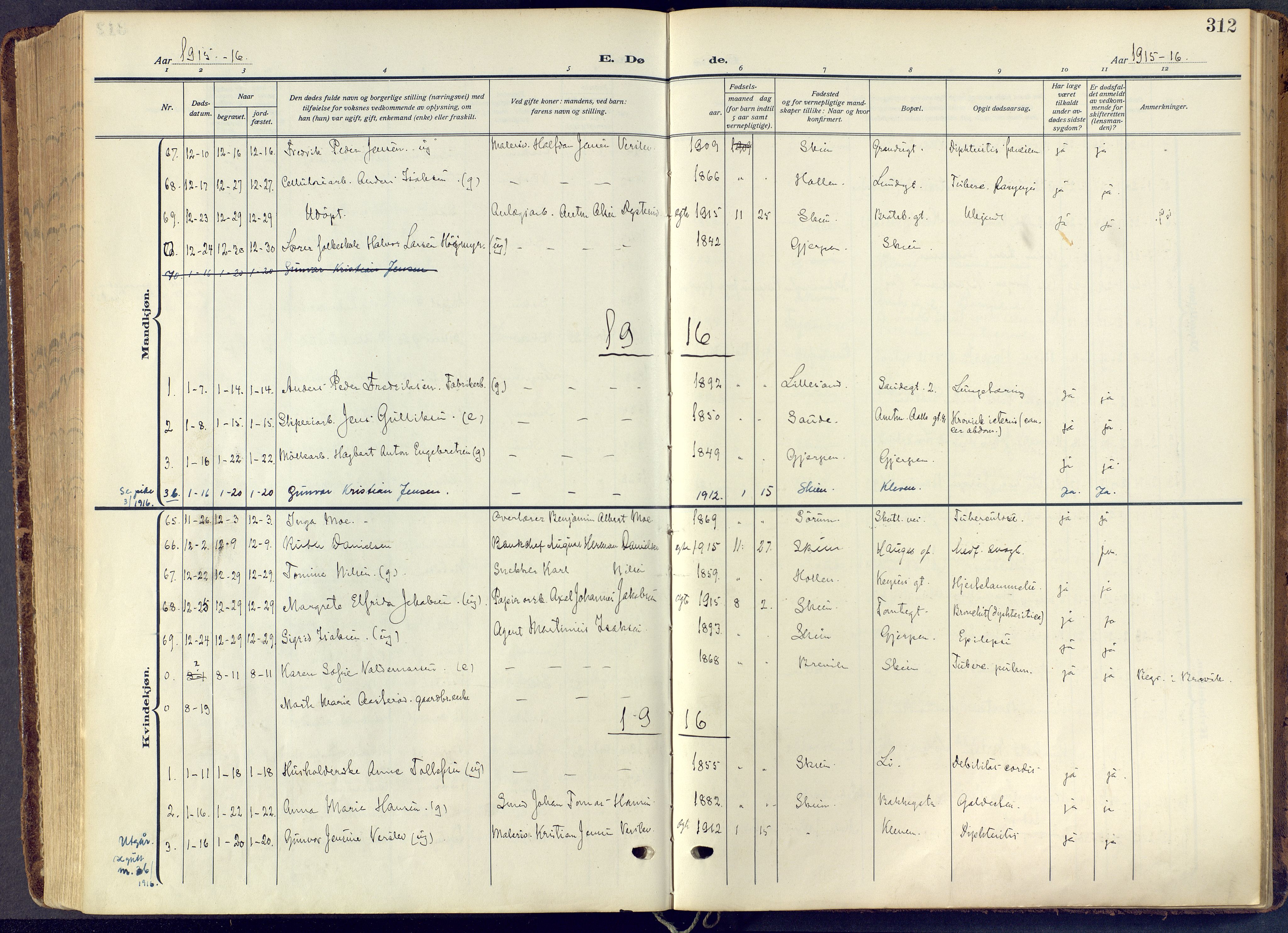 Skien kirkebøker, SAKO/A-302/F/Fa/L0013: Parish register (official) no. 13, 1915-1921, p. 312