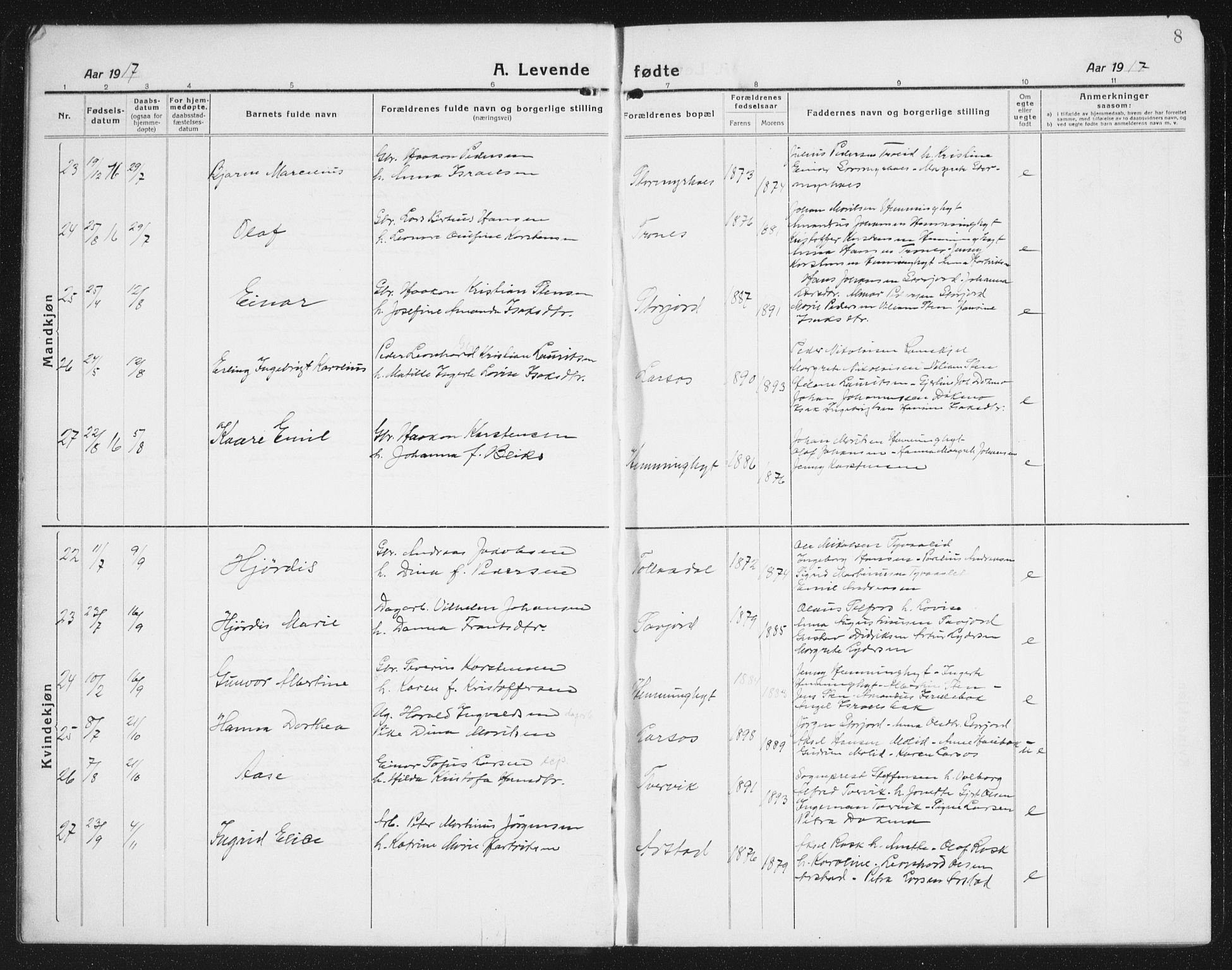Ministerialprotokoller, klokkerbøker og fødselsregistre - Nordland, SAT/A-1459/846/L0656: Parish register (copy) no. 846C06, 1917-1936, p. 8