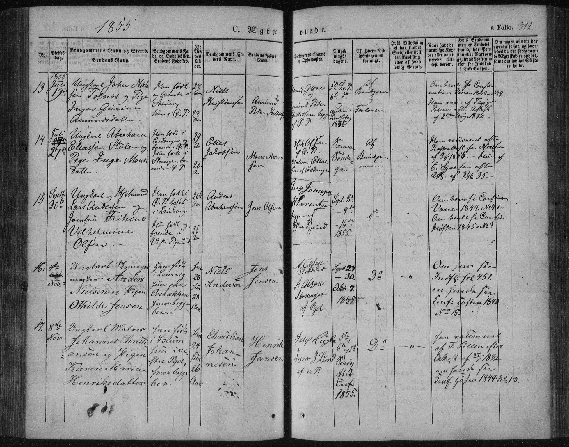 Porsgrunn kirkebøker , SAKO/A-104/F/Fa/L0006: Parish register (official) no. 6, 1841-1857, p. 312