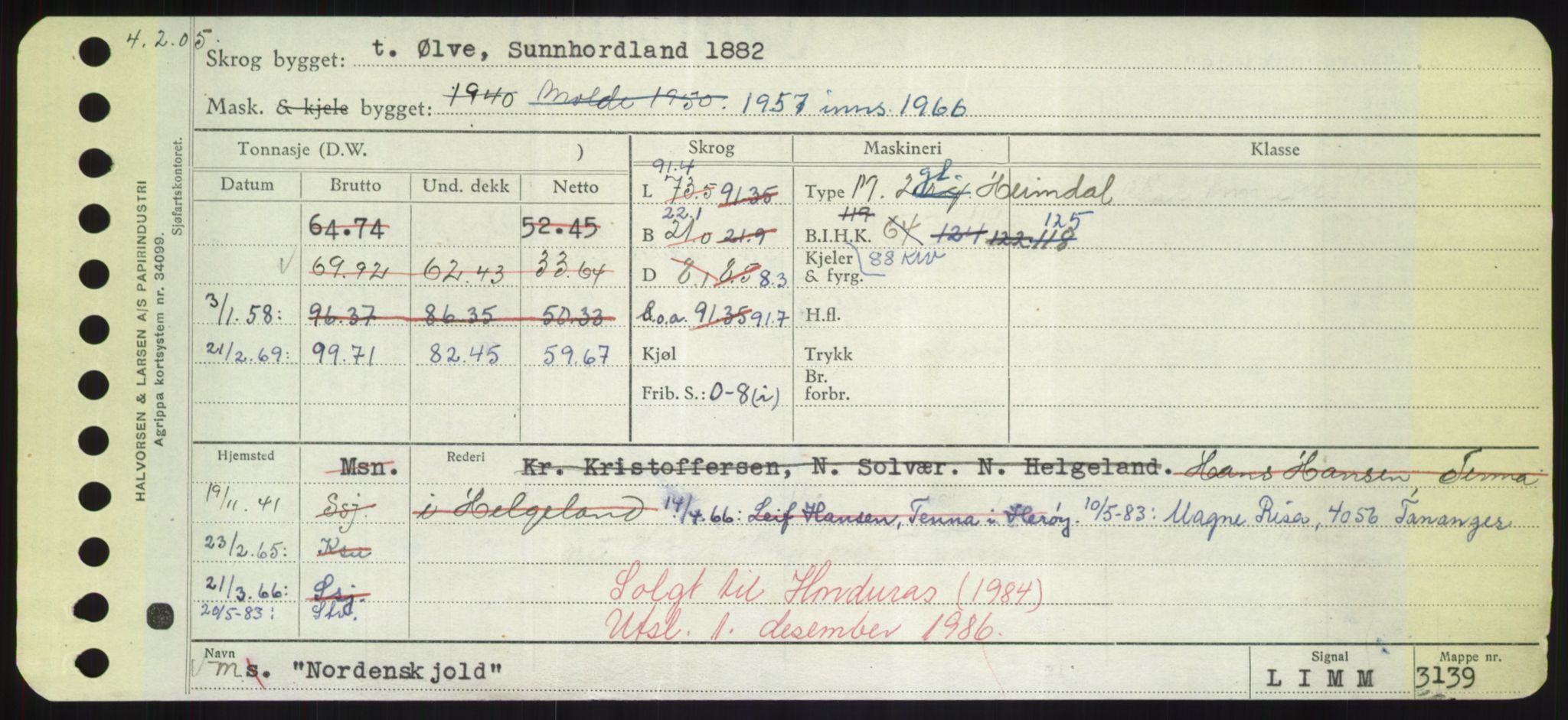 Sjøfartsdirektoratet med forløpere, Skipsmålingen, RA/S-1627/H/Hd/L0026: Fartøy, N-Norhol, p. 449