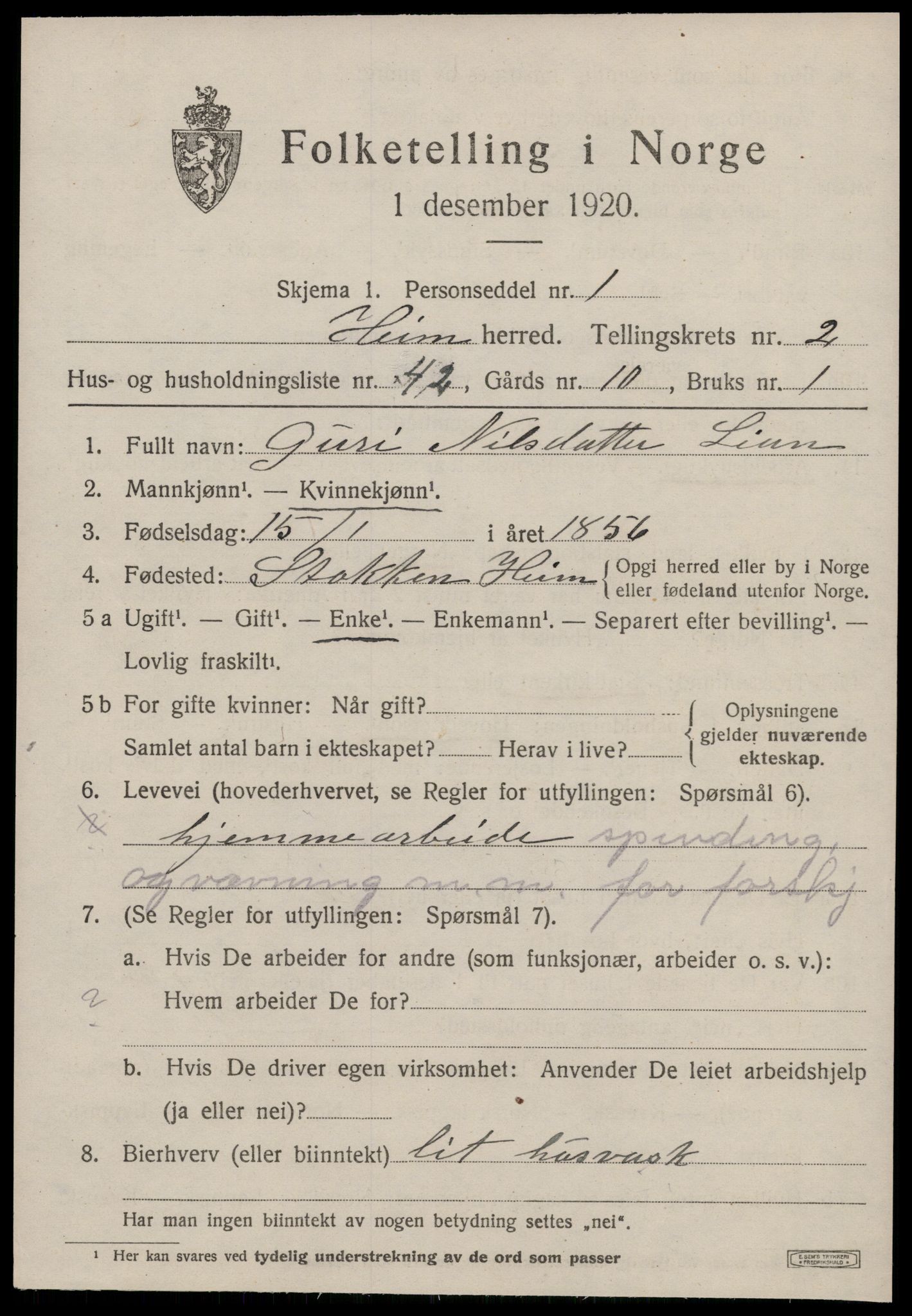 SAT, 1920 census for Heim, 1920, p. 1909