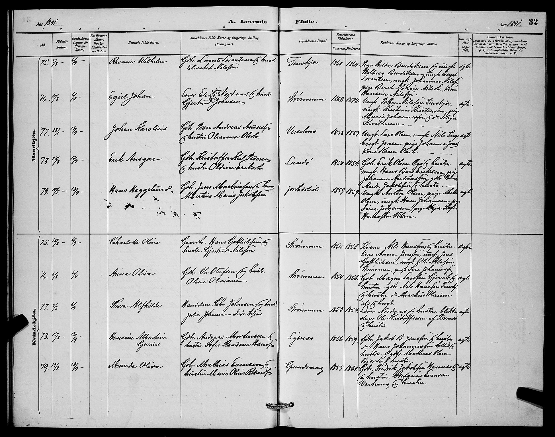 Lenvik sokneprestembete, AV/SATØ-S-1310/H/Ha/Hab/L0007klokker: Parish register (copy) no. 7, 1890-1898, p. 32