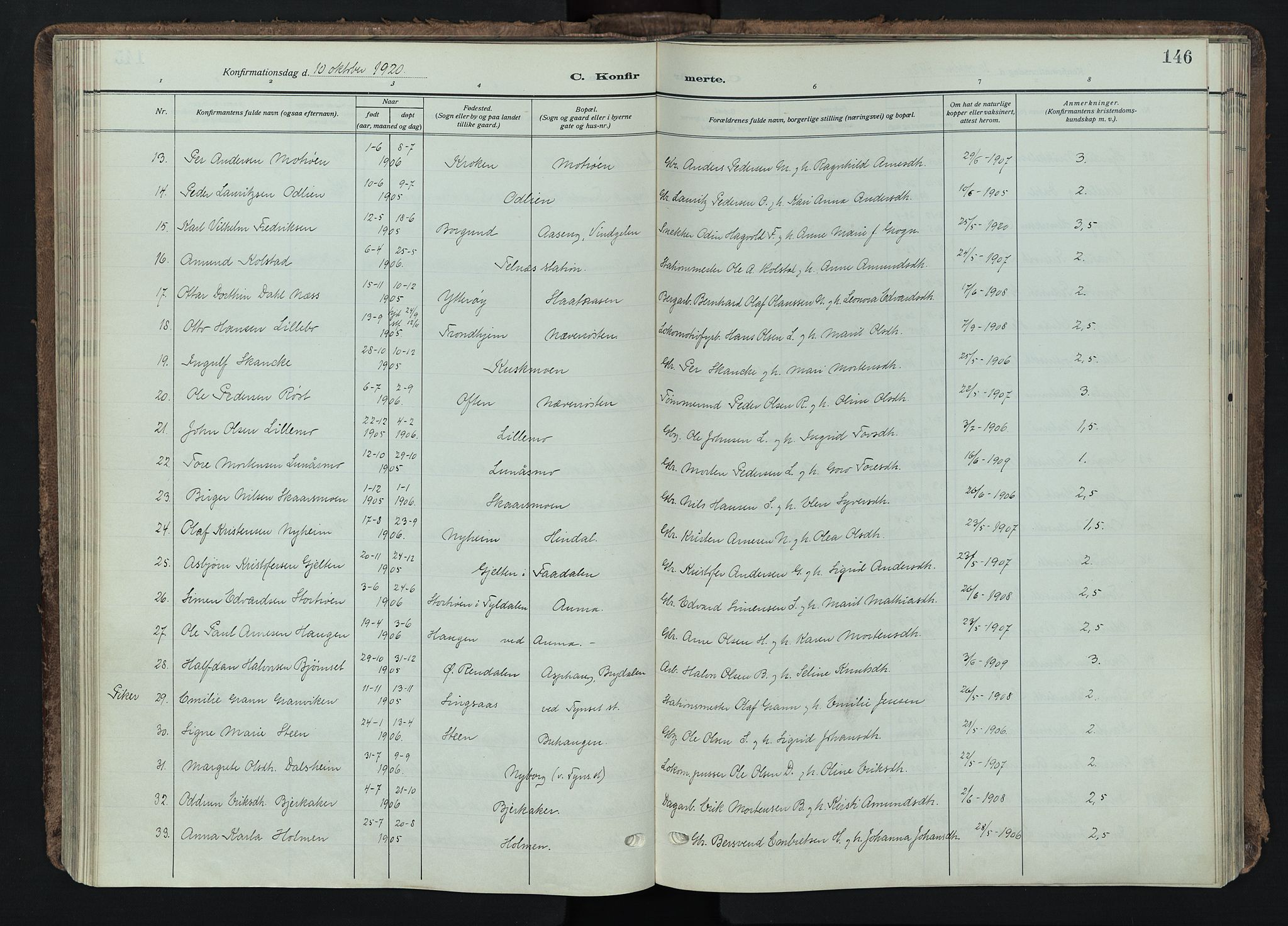 Tynset prestekontor, SAH/PREST-058/H/Ha/Haa/L0026: Parish register (official) no. 26, 1915-1929, p. 146