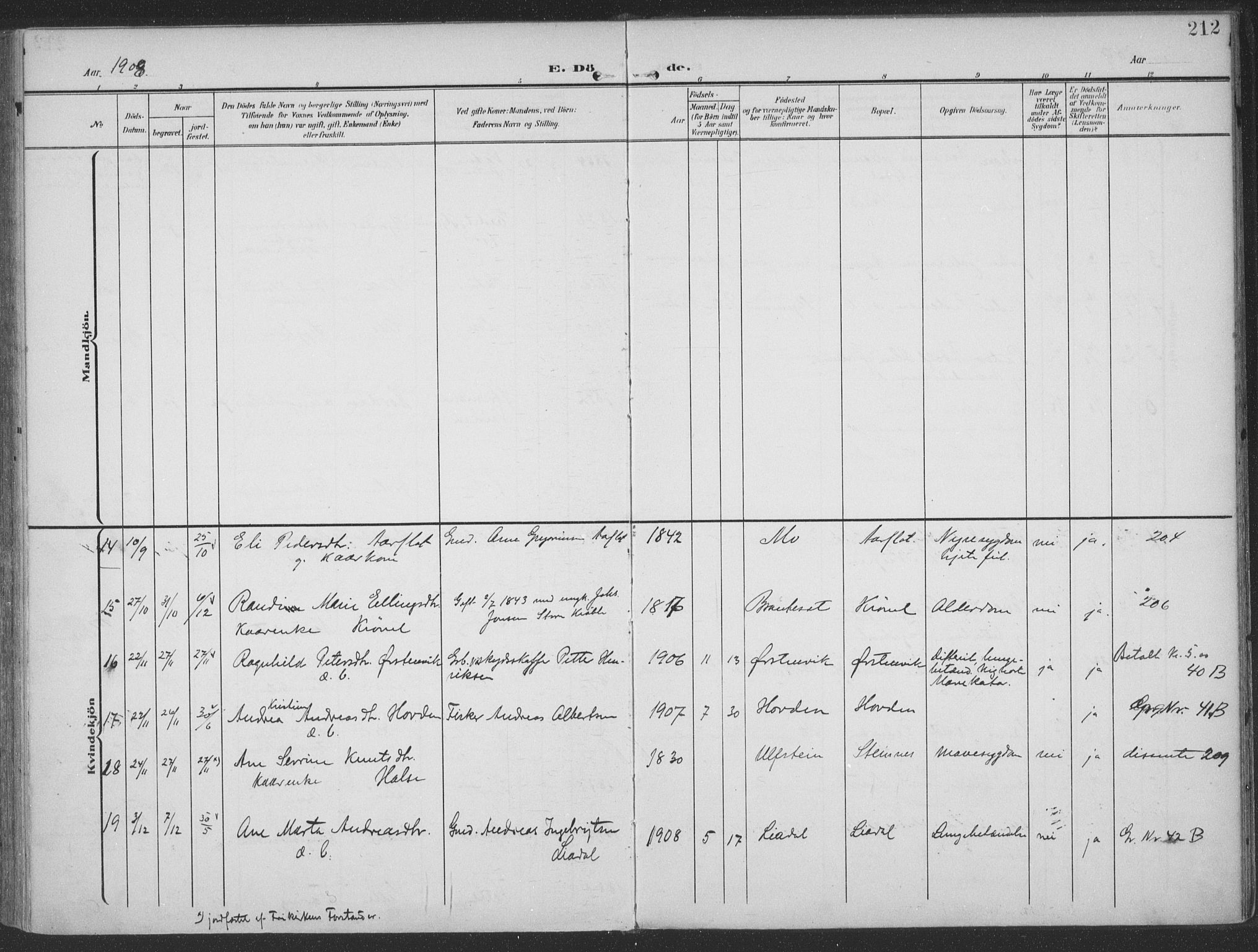 Ministerialprotokoller, klokkerbøker og fødselsregistre - Møre og Romsdal, AV/SAT-A-1454/513/L0178: Parish register (official) no. 513A05, 1906-1919, p. 212