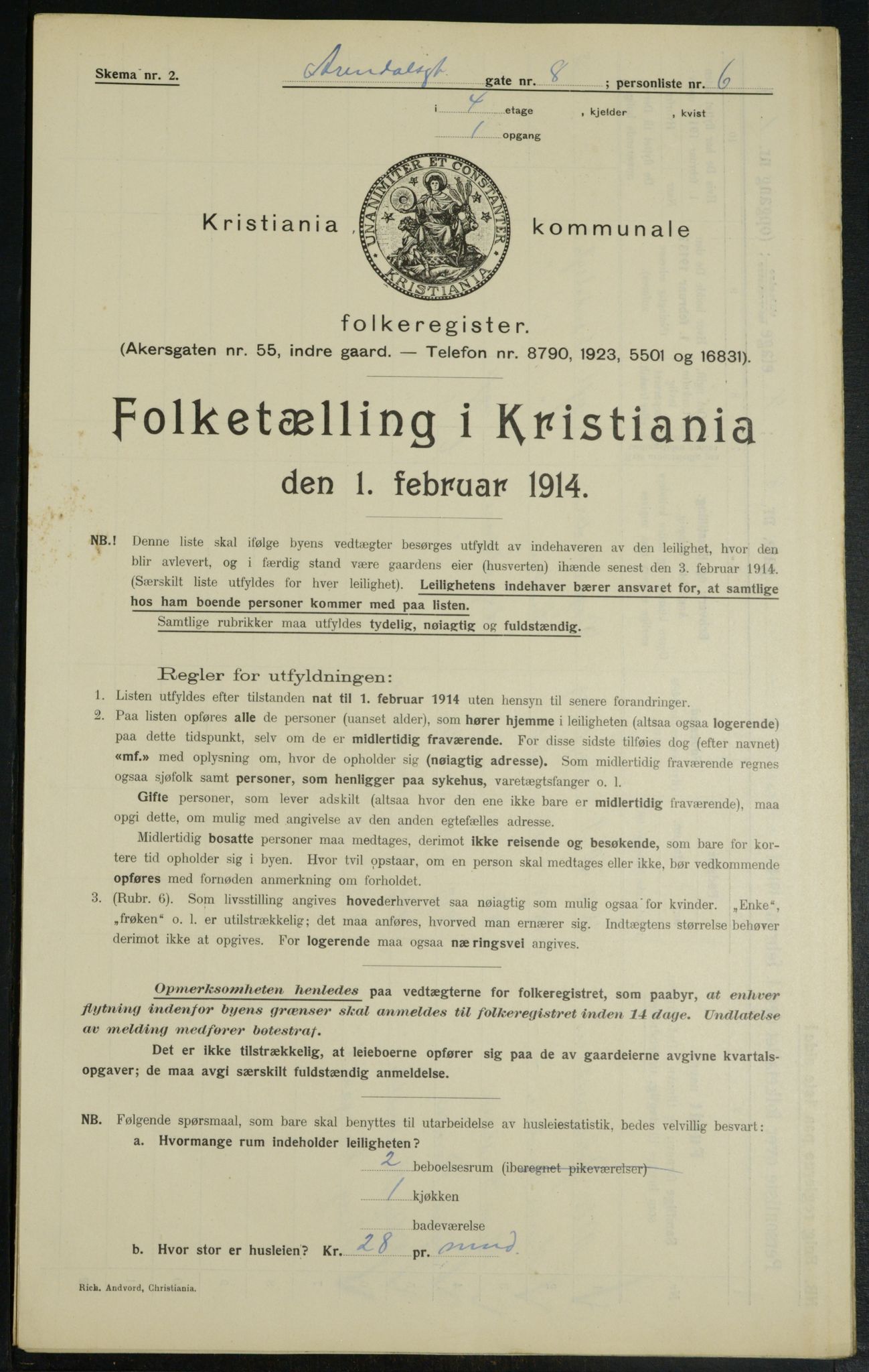 OBA, Municipal Census 1914 for Kristiania, 1914, p. 2046