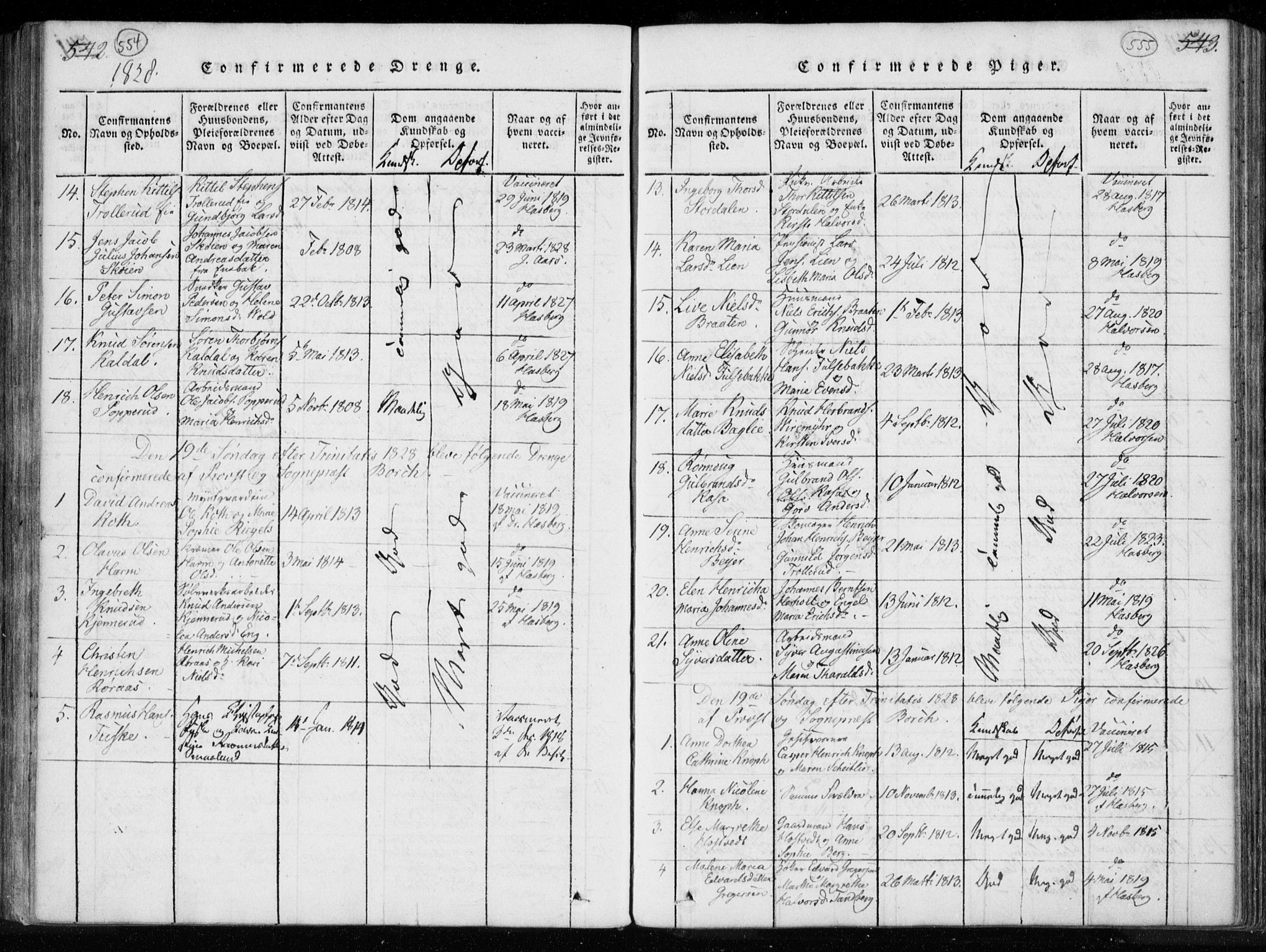 Kongsberg kirkebøker, AV/SAKO-A-22/F/Fa/L0008: Parish register (official) no. I 8, 1816-1839, p. 554-555