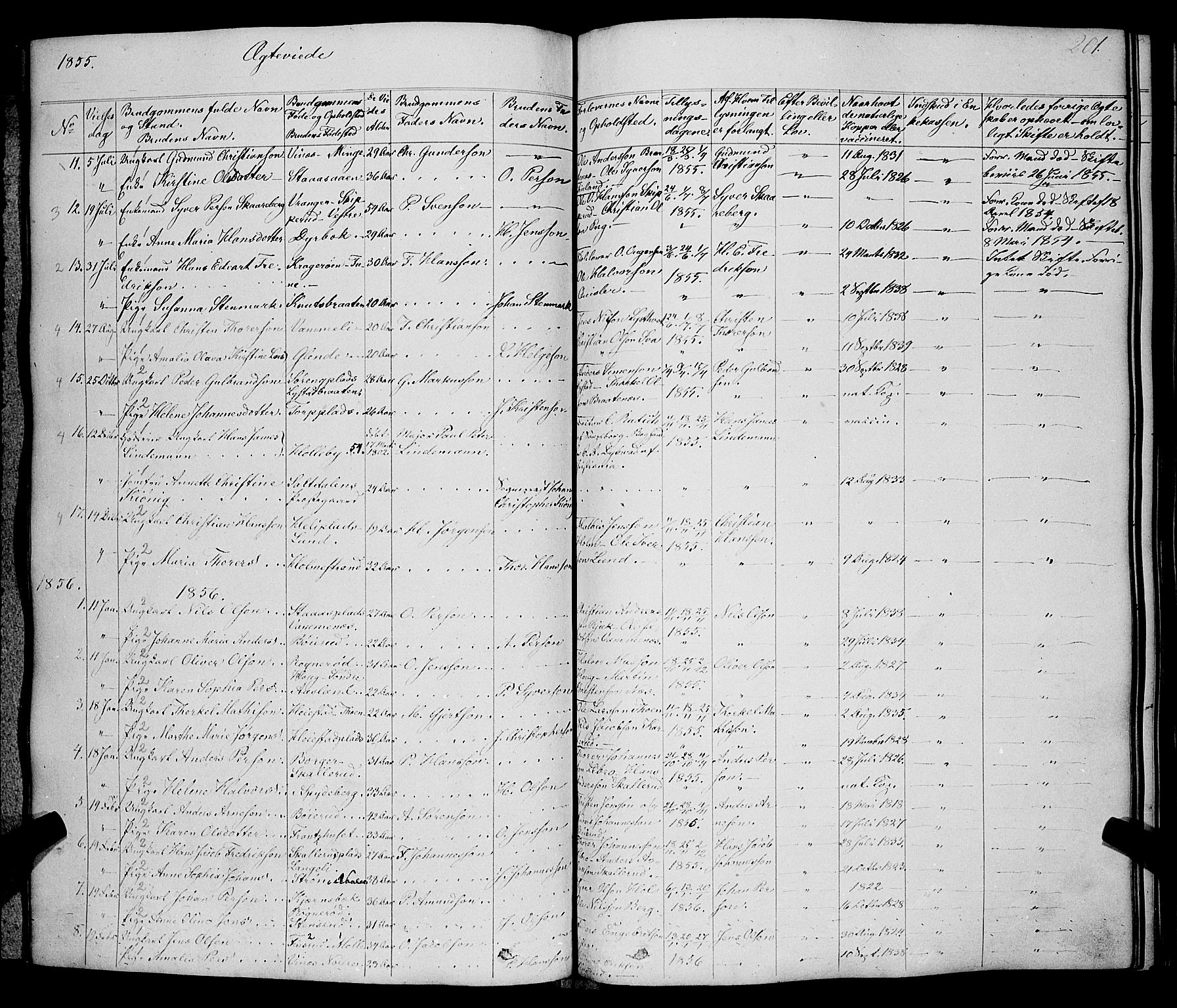 Skiptvet prestekontor Kirkebøker, AV/SAO-A-20009/F/Fa/L0006: Parish register (official) no. 6, 1839-1860, p. 201