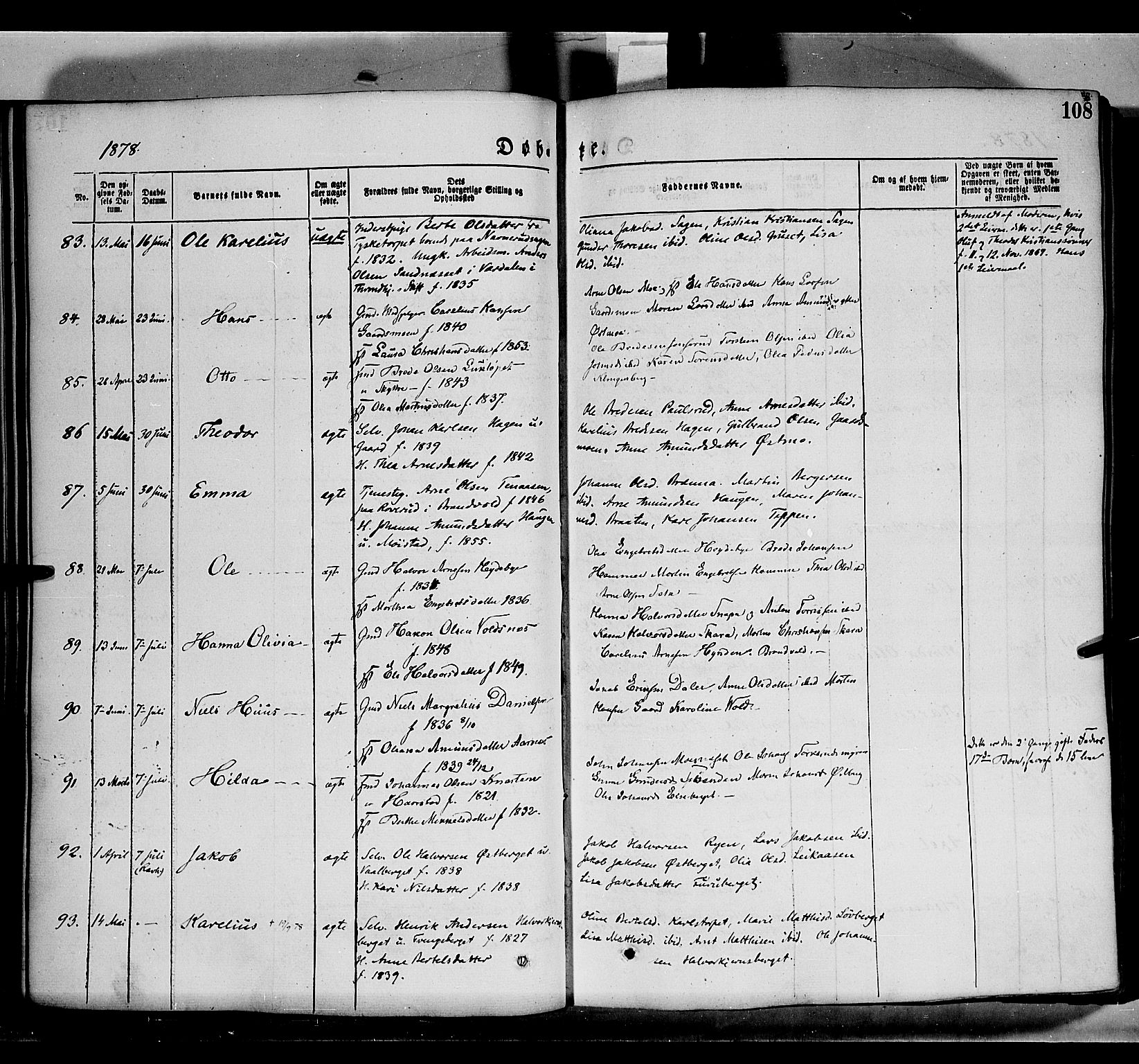 Grue prestekontor, SAH/PREST-036/H/Ha/Haa/L0011: Parish register (official) no. 11, 1873-1880, p. 108