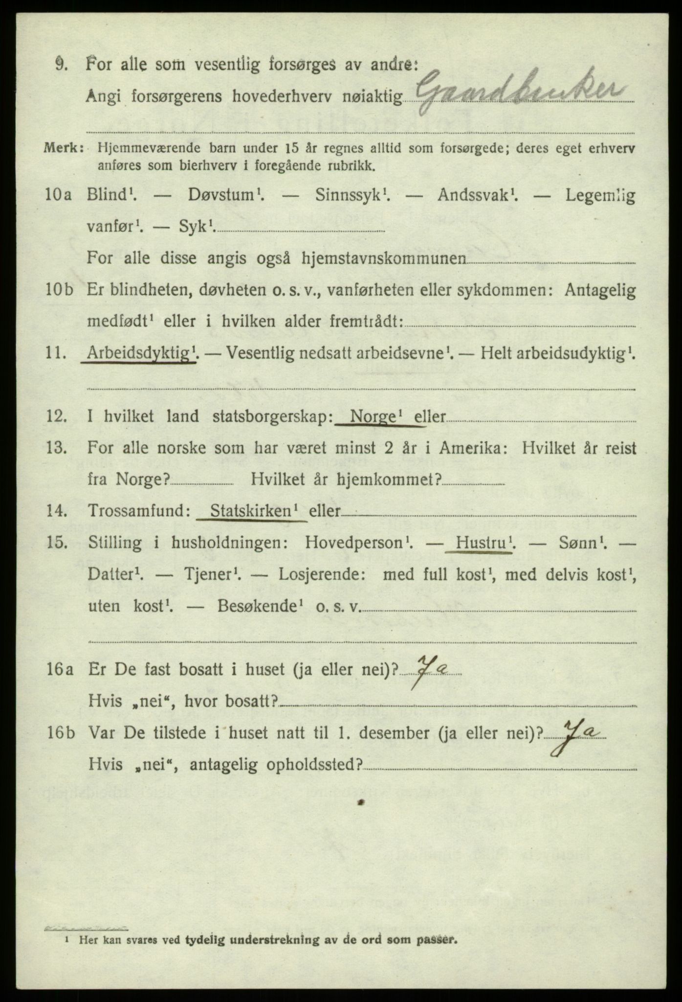 SAB, 1920 census for Hamre, 1920, p. 3416