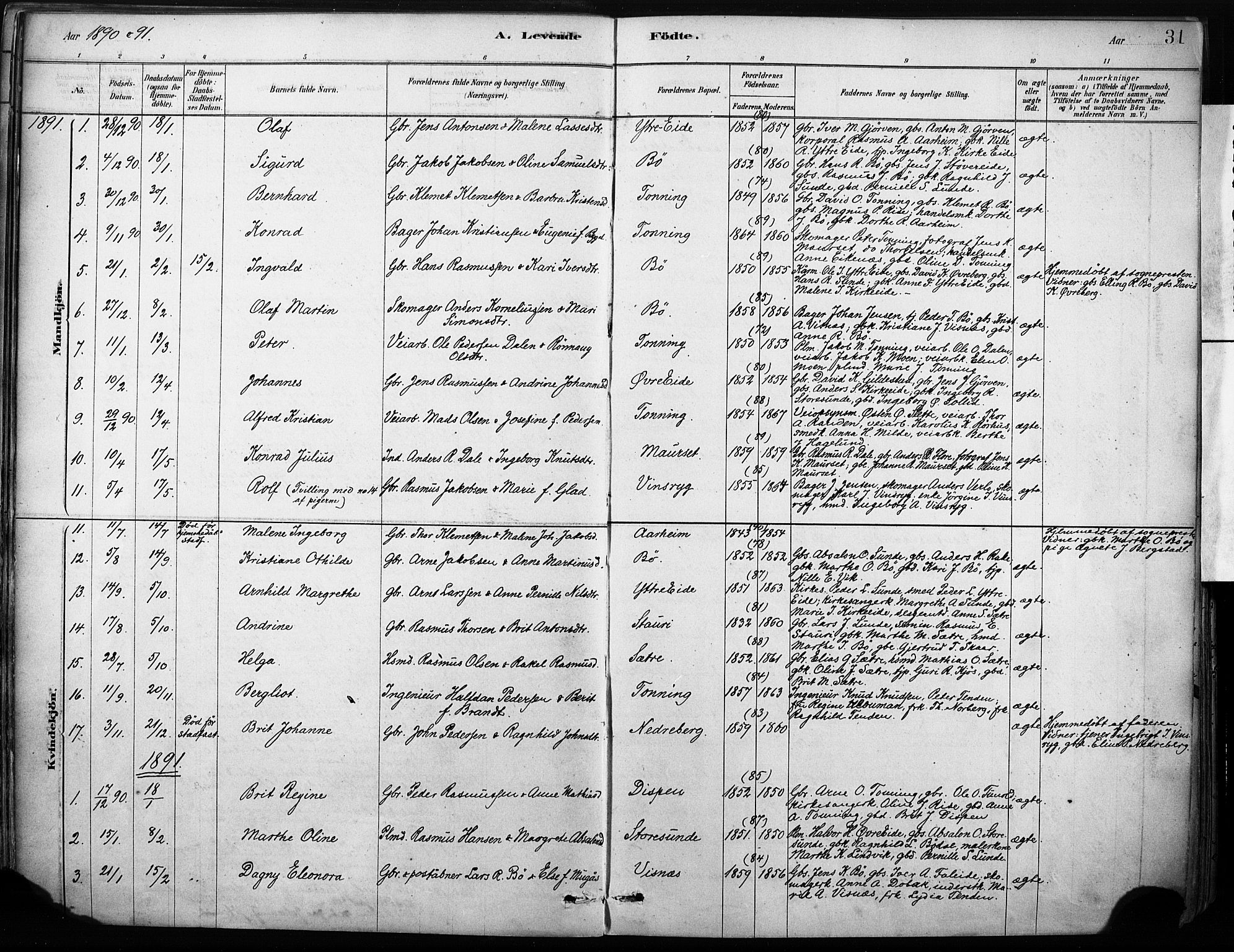 Stryn Sokneprestembete, AV/SAB-A-82501: Parish register (official) no. B 1, 1878-1907, p. 31