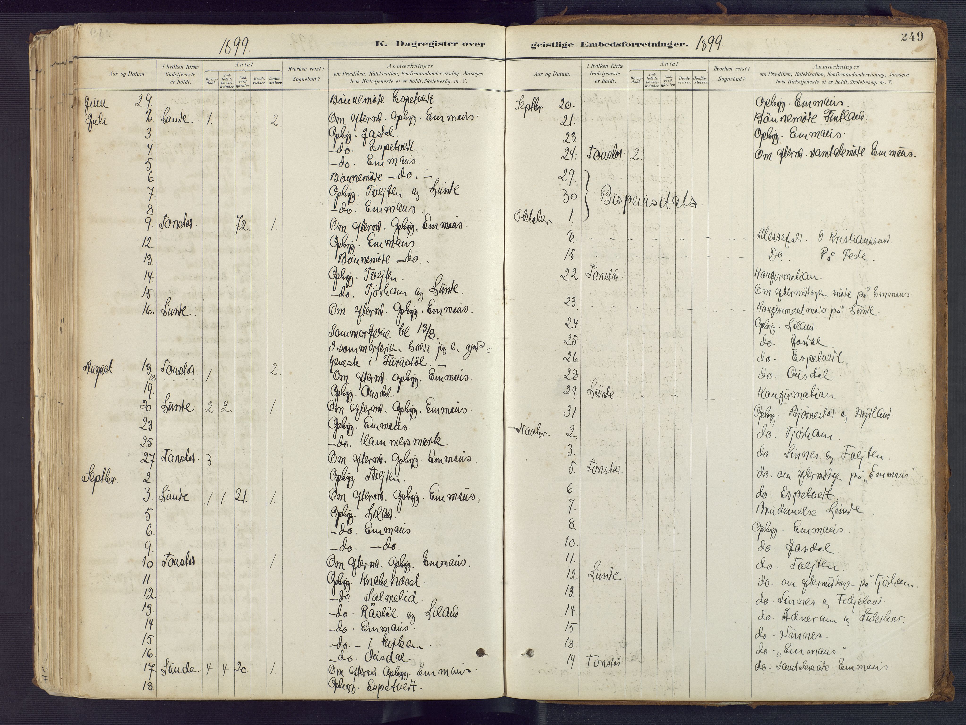 Sirdal sokneprestkontor, AV/SAK-1111-0036/F/Fa/Fab/L0004: Parish register (official) no. A 4, 1887-1919, p. 249