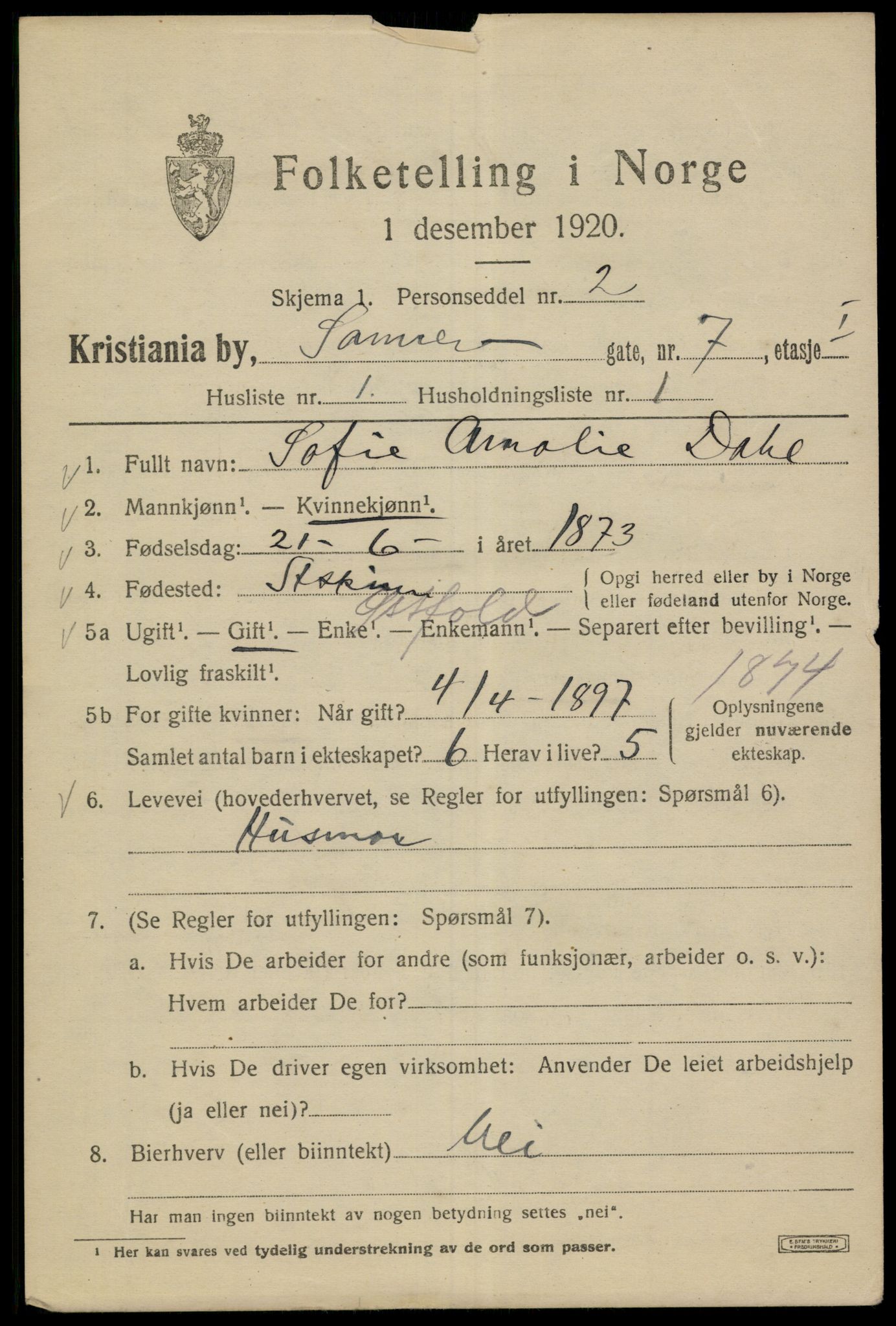 SAO, 1920 census for Kristiania, 1920, p. 480751