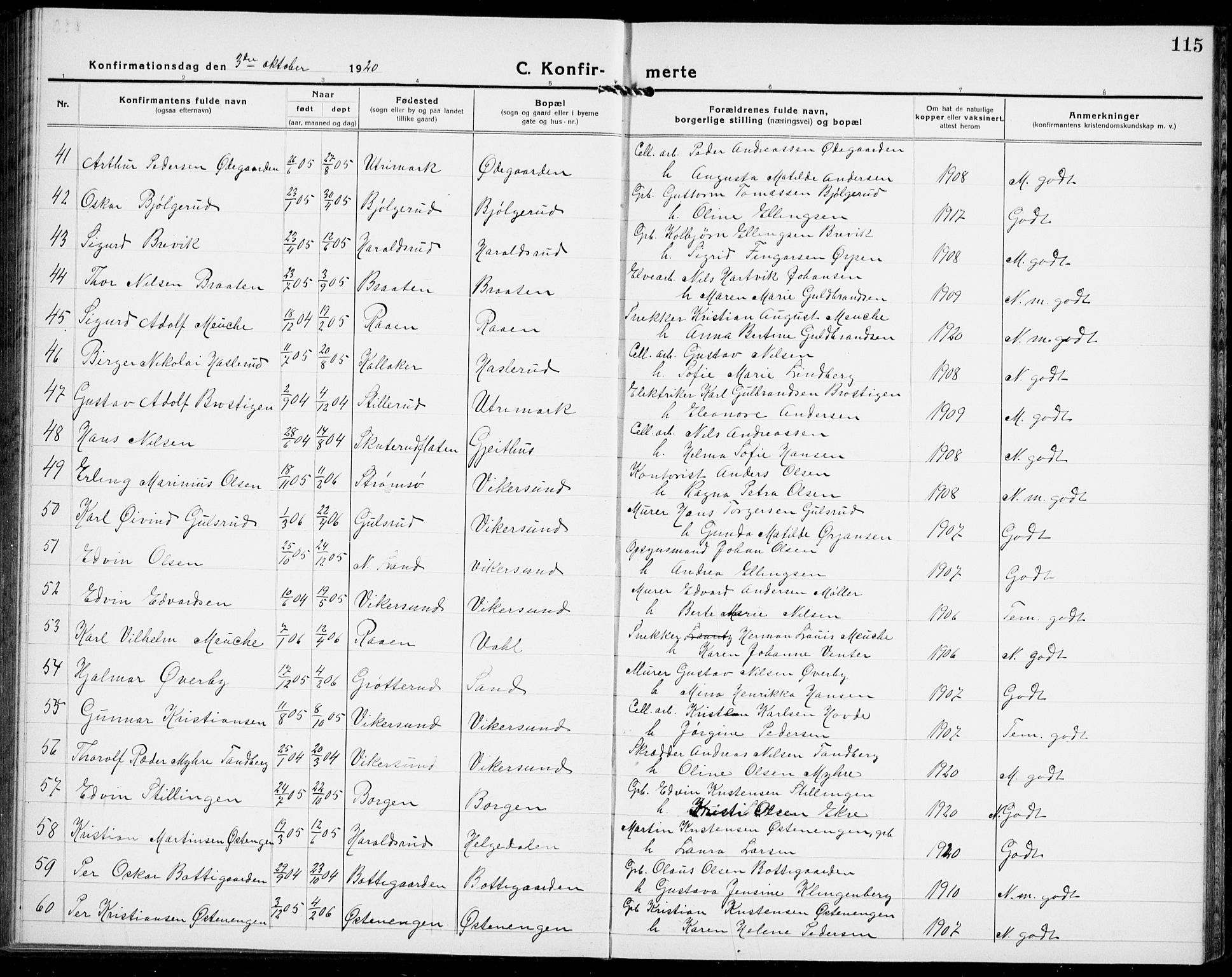 Modum kirkebøker, AV/SAKO-A-234/G/Ga/L0012: Parish register (copy) no. I 12, 1923-1933, p. 115