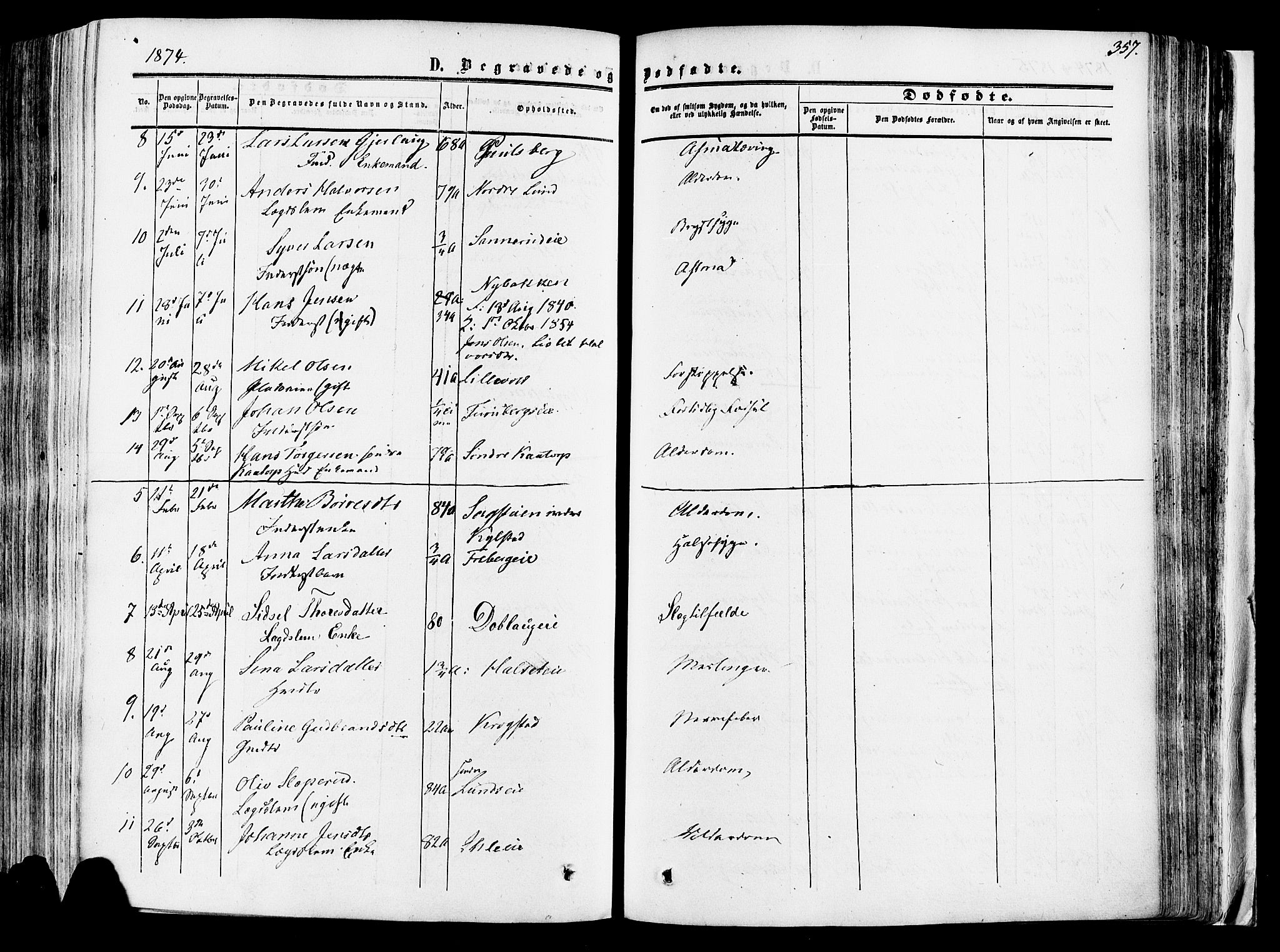 Vang prestekontor, Hedmark, SAH/PREST-008/H/Ha/Haa/L0013: Parish register (official) no. 13, 1855-1879, p. 357