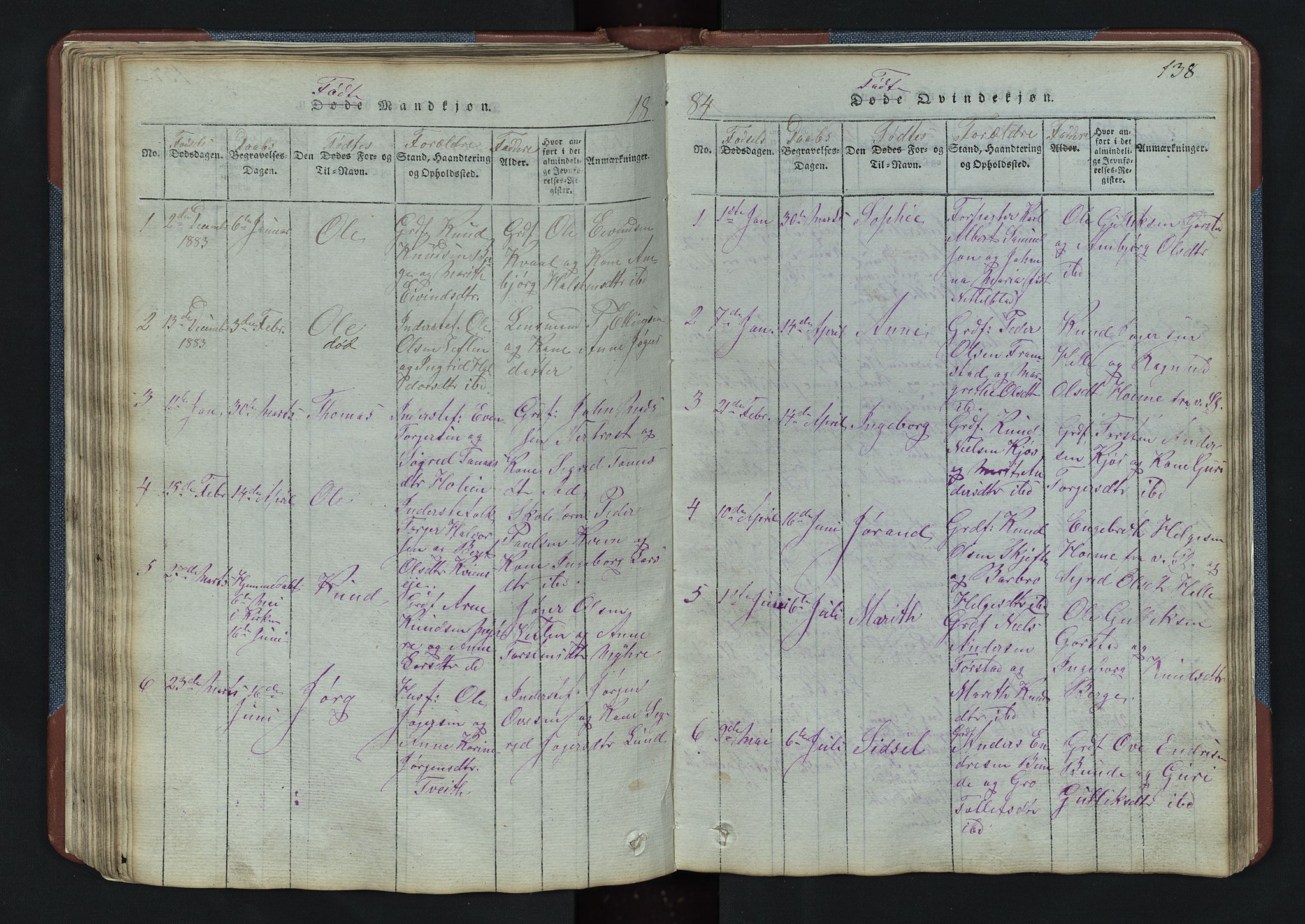 Vang prestekontor, Valdres, SAH/PREST-140/H/Hb/L0003: Parish register (copy) no. 3, 1814-1892, p. 138