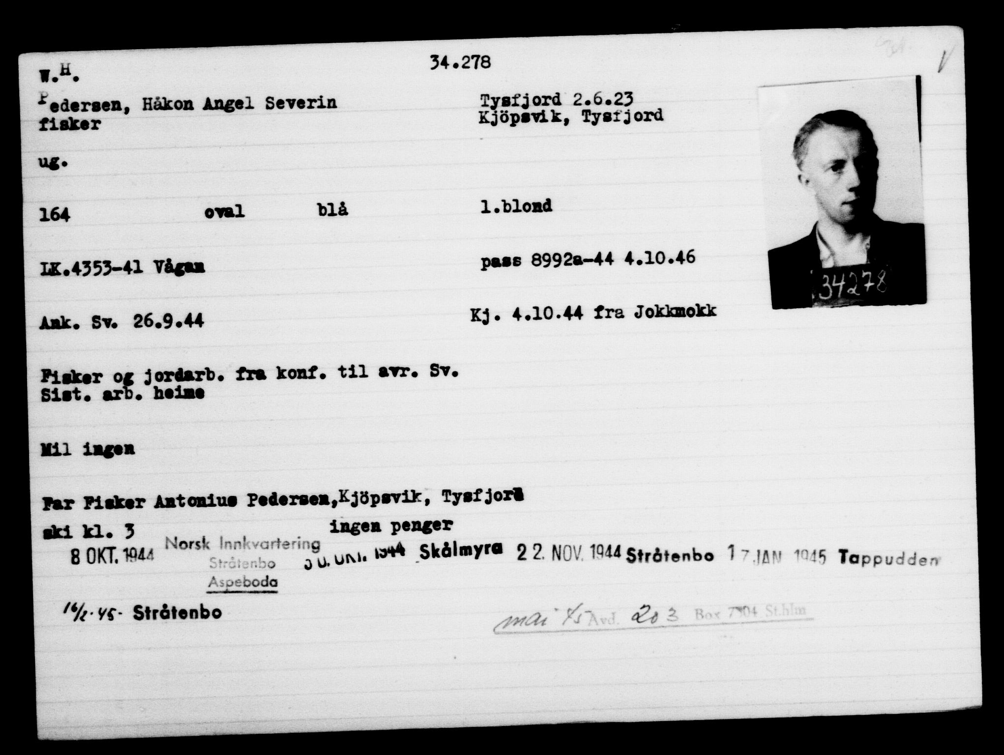 Utenriksstasjonene, Legasjonen i Stockholm, Flyktningkontoret, AV/RA-S-6753/V/Va/L0013: Kjesäterkartoteket, flyktninger med registreringsnr. 31500-34731, 1940-1945, p. 2930