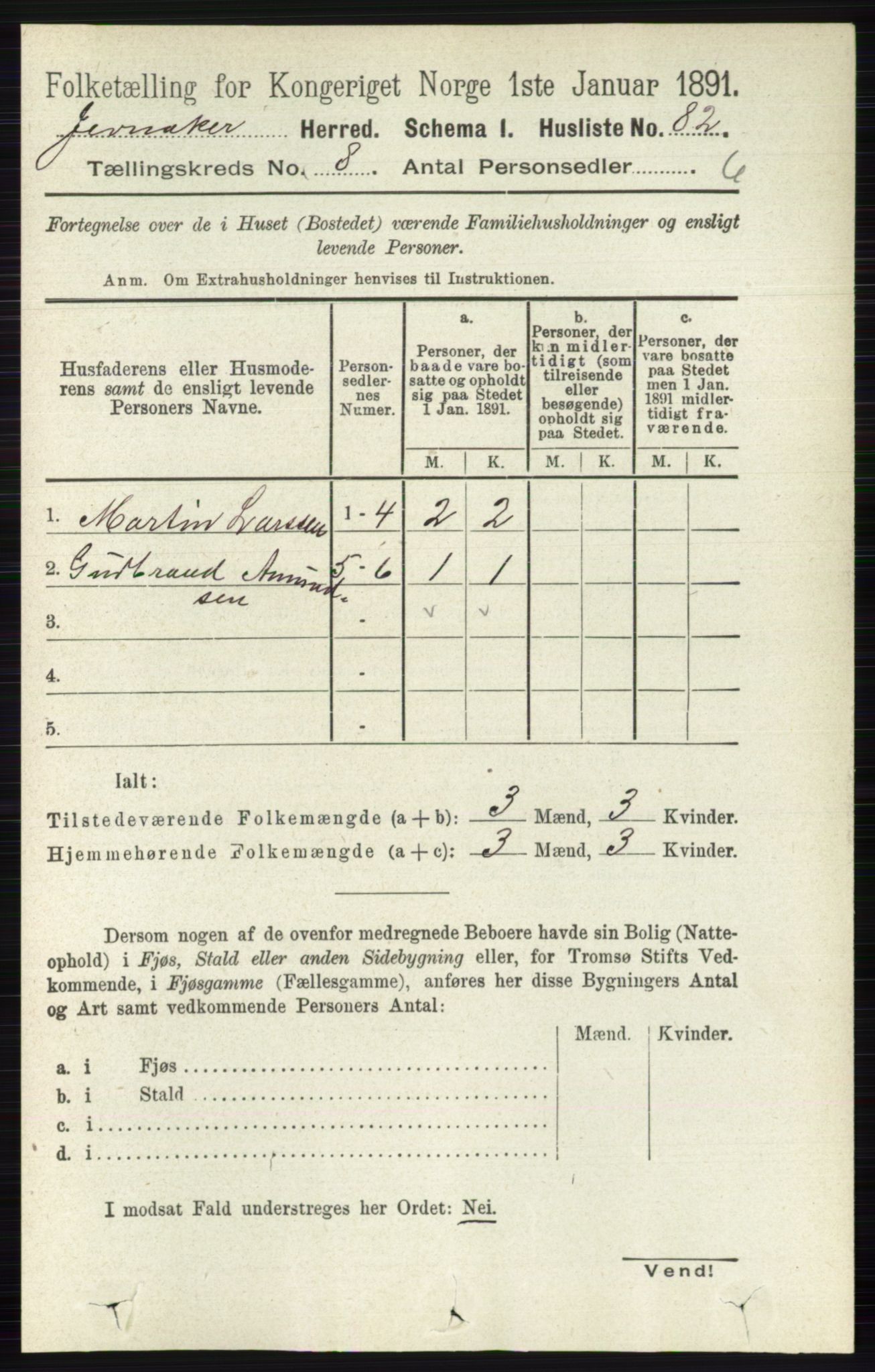 RA, 1891 census for 0532 Jevnaker, 1891, p. 4332