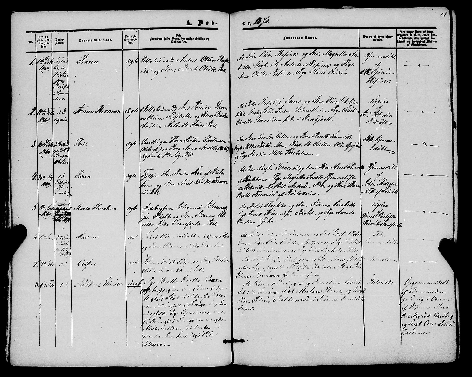Alta sokneprestkontor, SATØ/S-1338/H/Ha/L0001.kirke: Parish register (official) no. 1, 1858-1878, p. 61