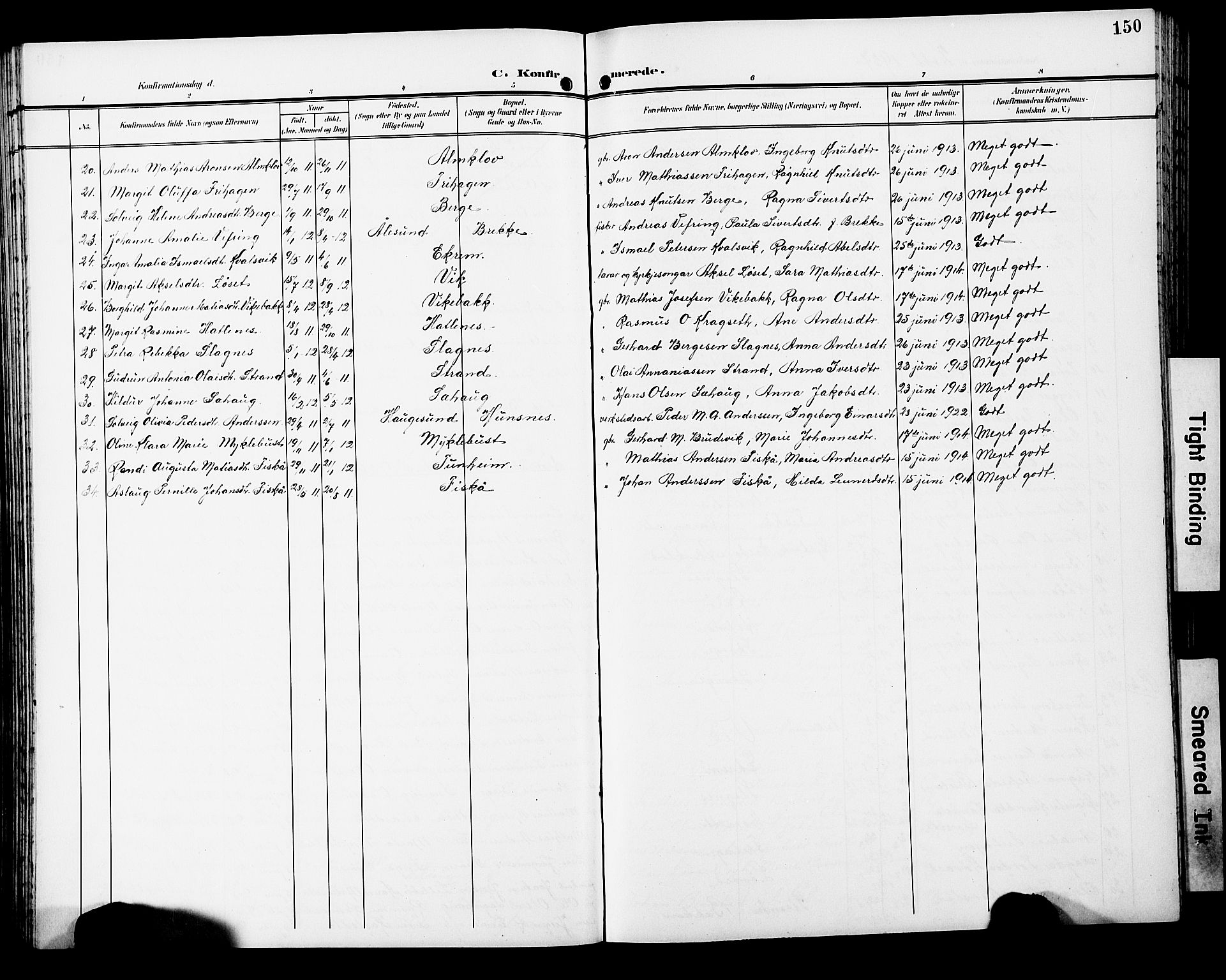 Ministerialprotokoller, klokkerbøker og fødselsregistre - Møre og Romsdal, SAT/A-1454/501/L0018: Parish register (copy) no. 501C04, 1902-1930, p. 150