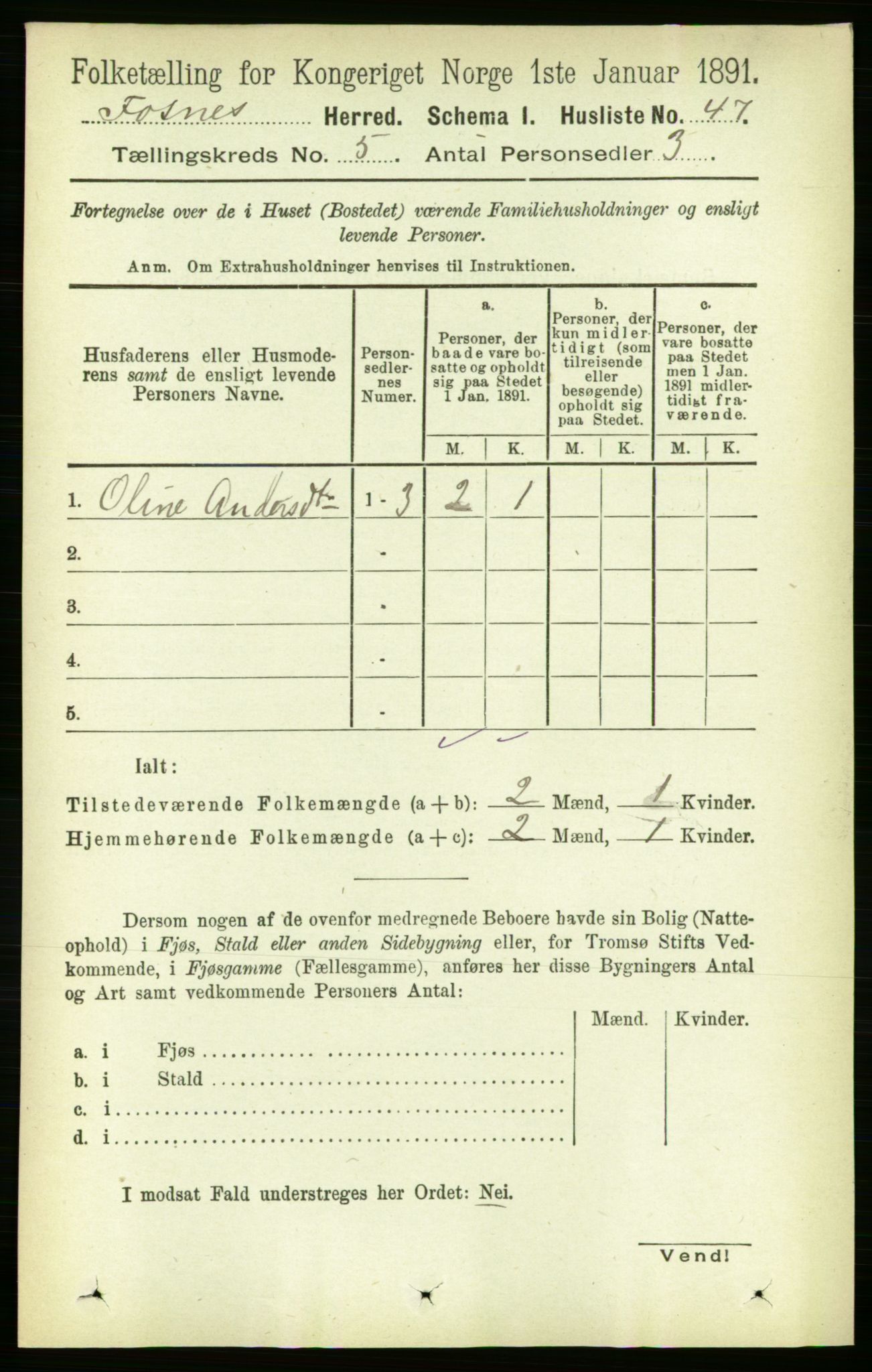 RA, 1891 census for 1748 Fosnes, 1891, p. 1939
