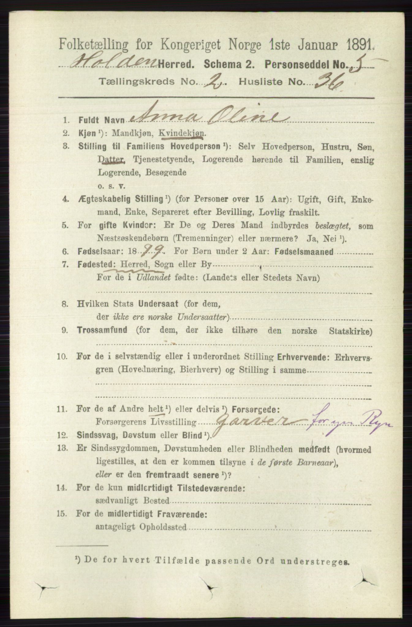 RA, 1891 census for 0819 Holla, 1891, p. 1008